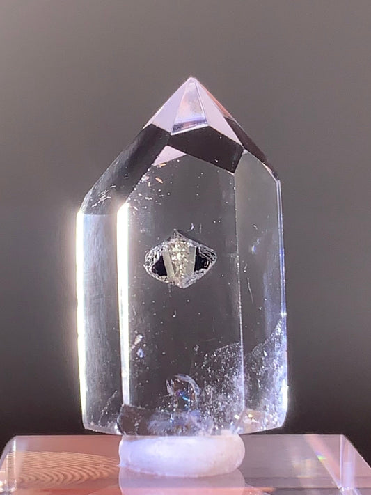 High-Quality Pyrite in Quartz Polished Tower from Brazil | Natural Crystal