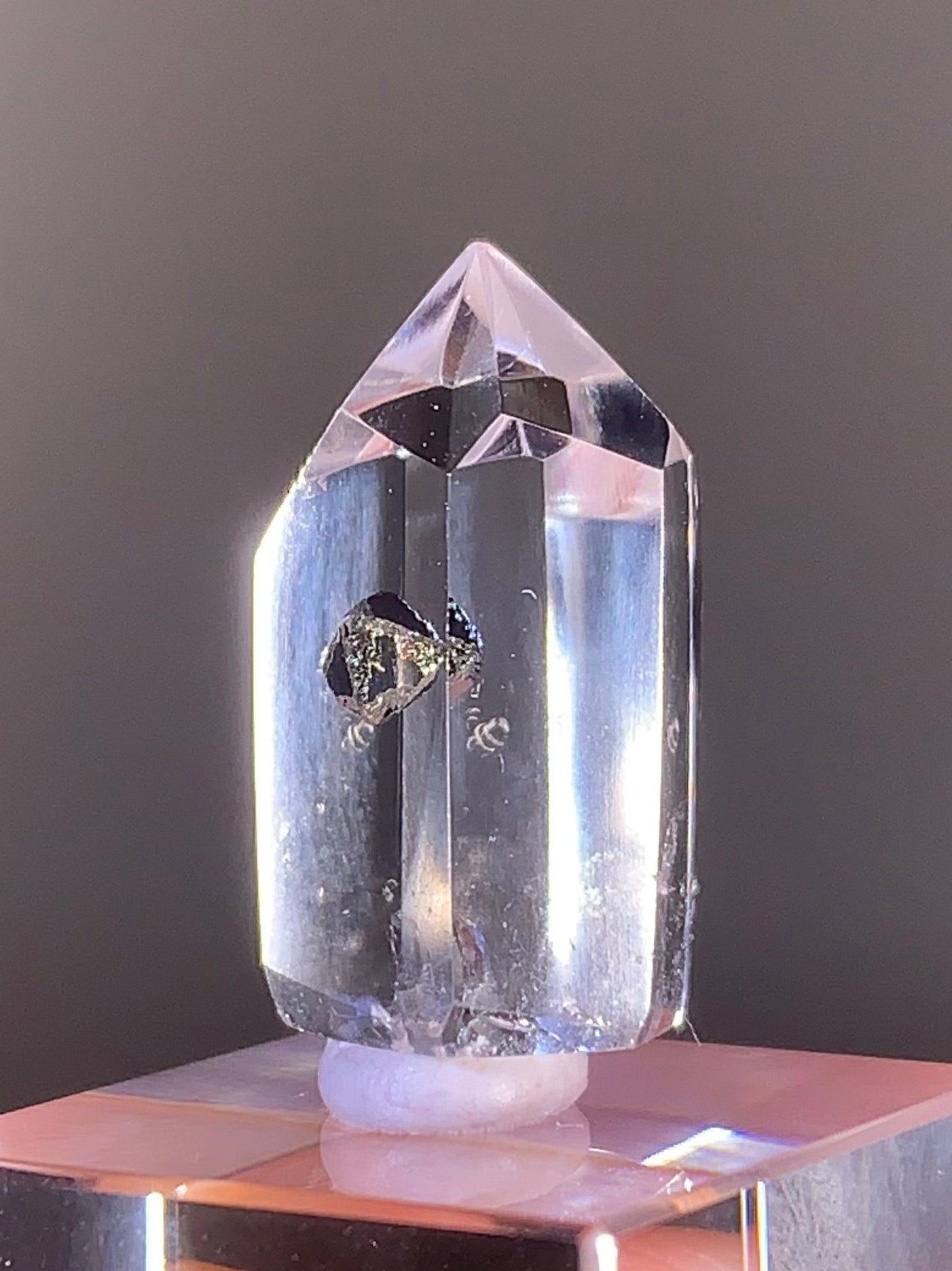 High-Quality Pyrite in Quartz Polished Tower from Brazil | Natural Crystal