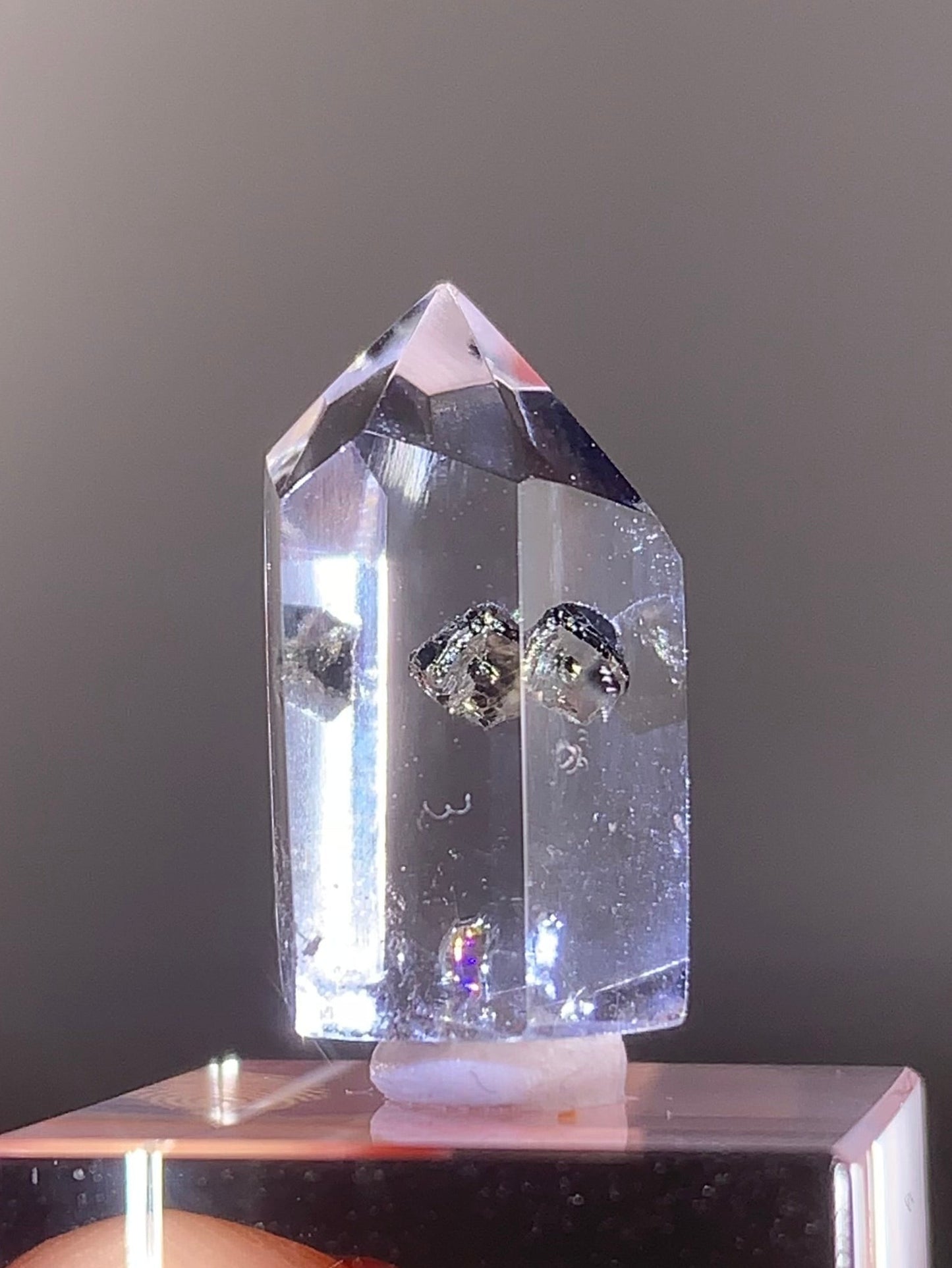 High-Quality Pyrite in Quartz Polished Tower from Brazil | Natural Crystal