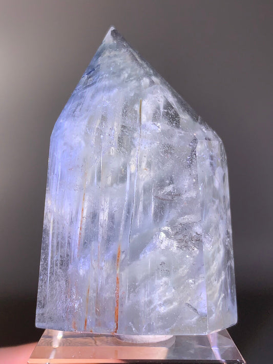 Icy Blue Amphibole Quartz Polished Tower from Brazil | Rare Natural Crystal