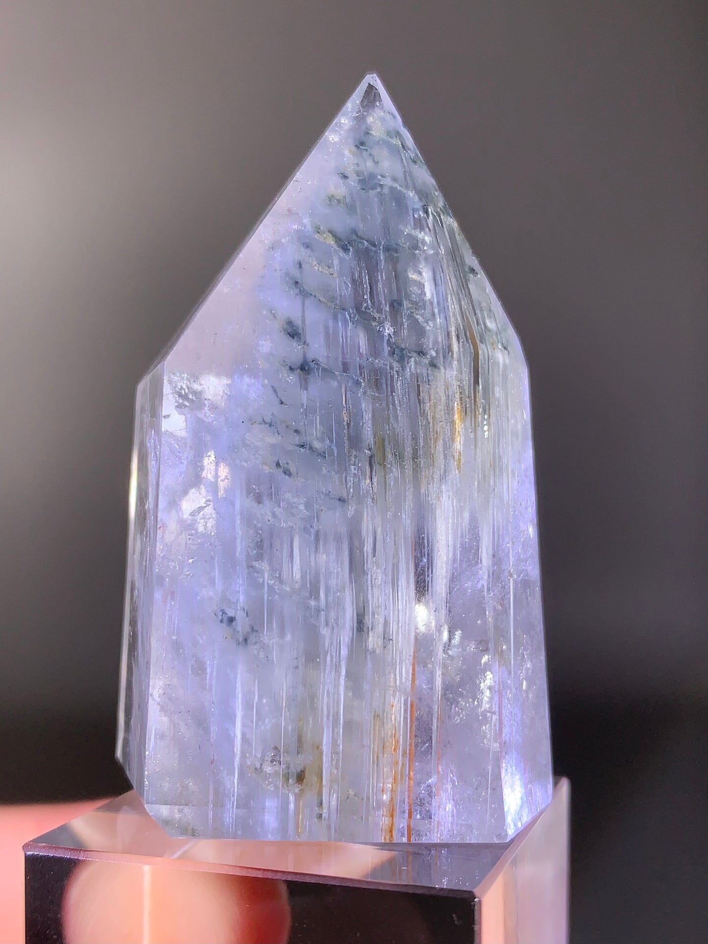 Icy Blue Amphibole Quartz Polished Tower from Brazil | Rare Natural Crystal