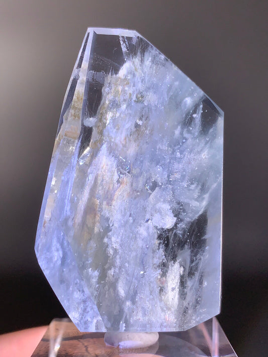 Icy Blue Amphibole Quartz Polished Freeform Self Stand from Brazil | Rare Natural Crystal