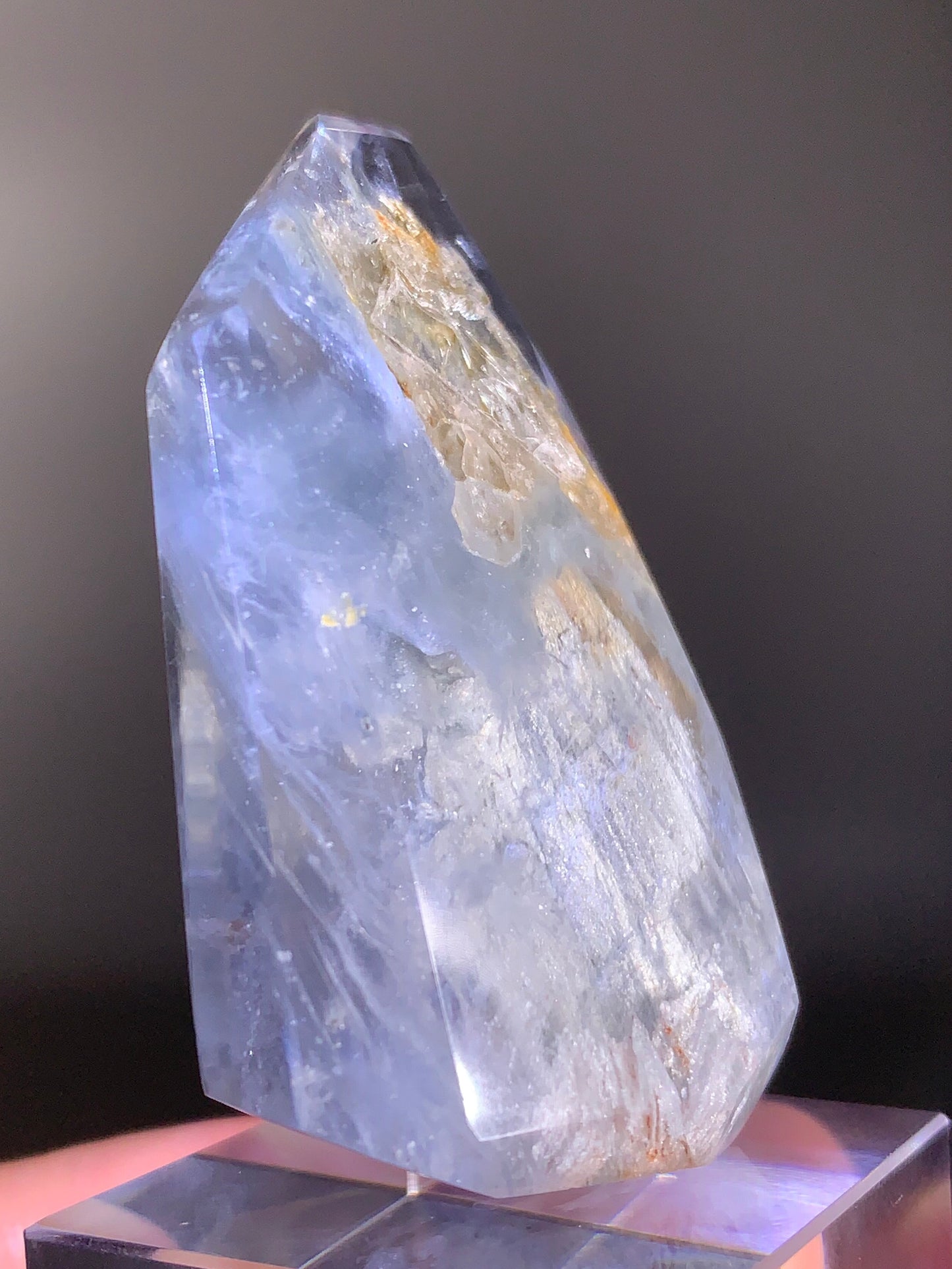 Icy Blue Amphibole Quartz Polished Freeform Self Stand from Brazil | Rare Natural Crystal