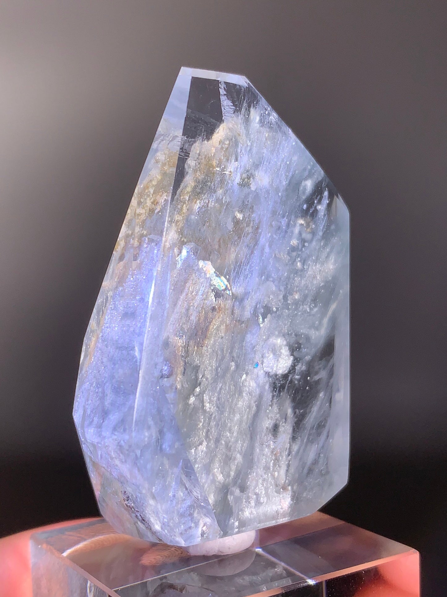 Icy Blue Amphibole Quartz Polished Freeform Self Stand from Brazil | Rare Natural Crystal