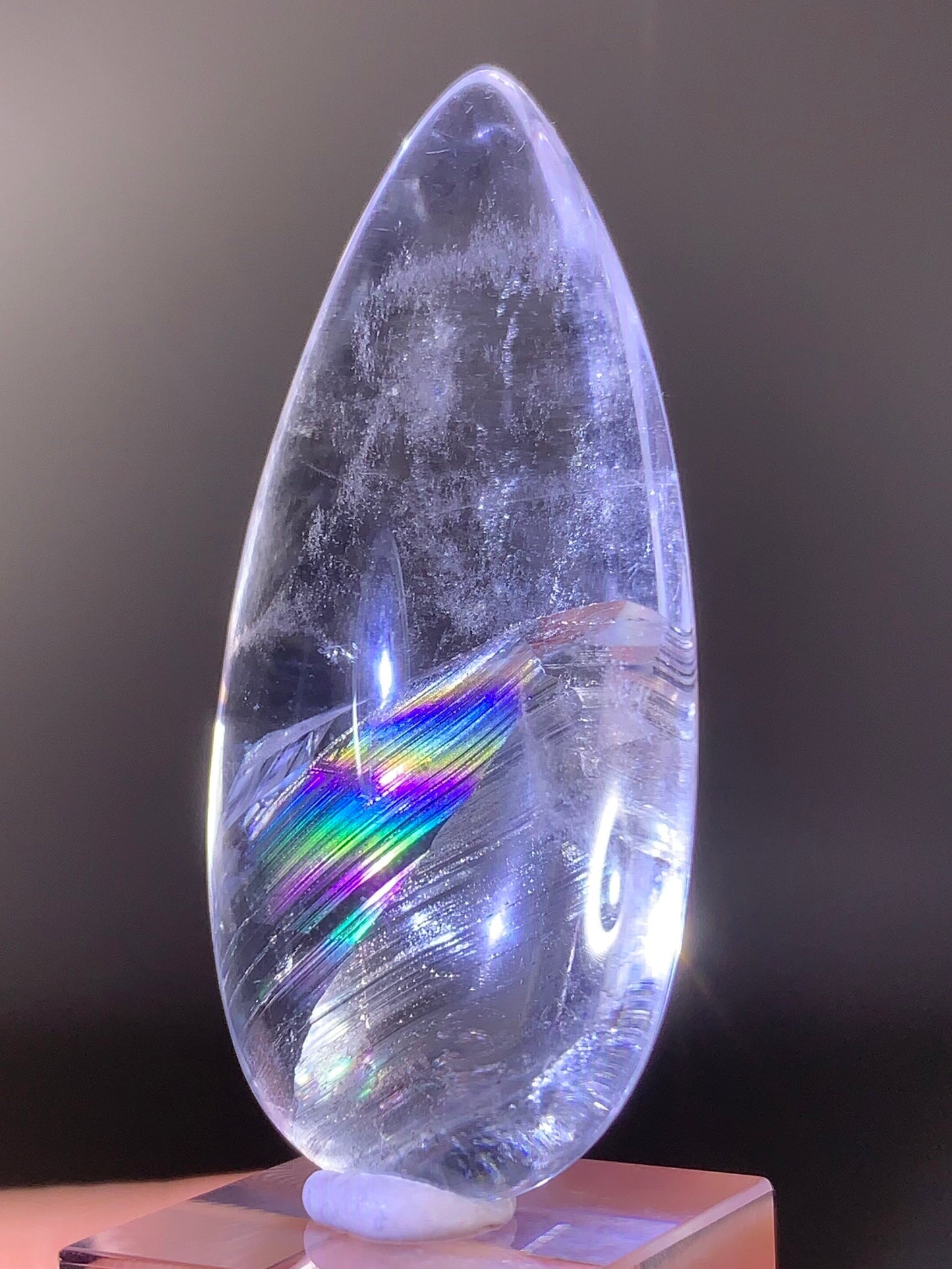 Manifestation Quartz (Quartz in Quartz) with Rainbow Inclusion Polished Teardrop from Madagascar | Natural Crystal