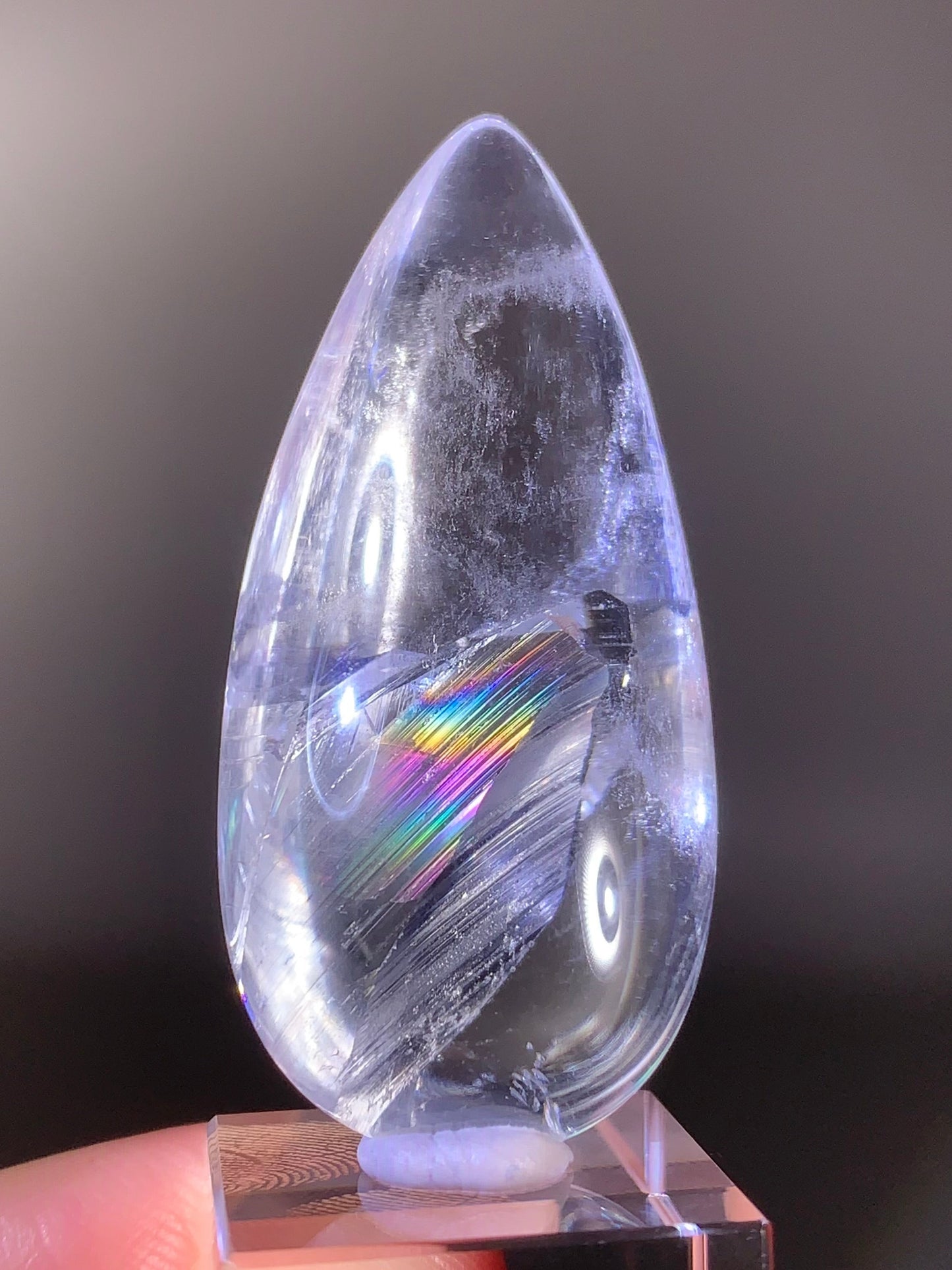 Manifestation Quartz (Quartz in Quartz) with Rainbow Inclusion Polished Teardrop from Madagascar | Natural Crystal