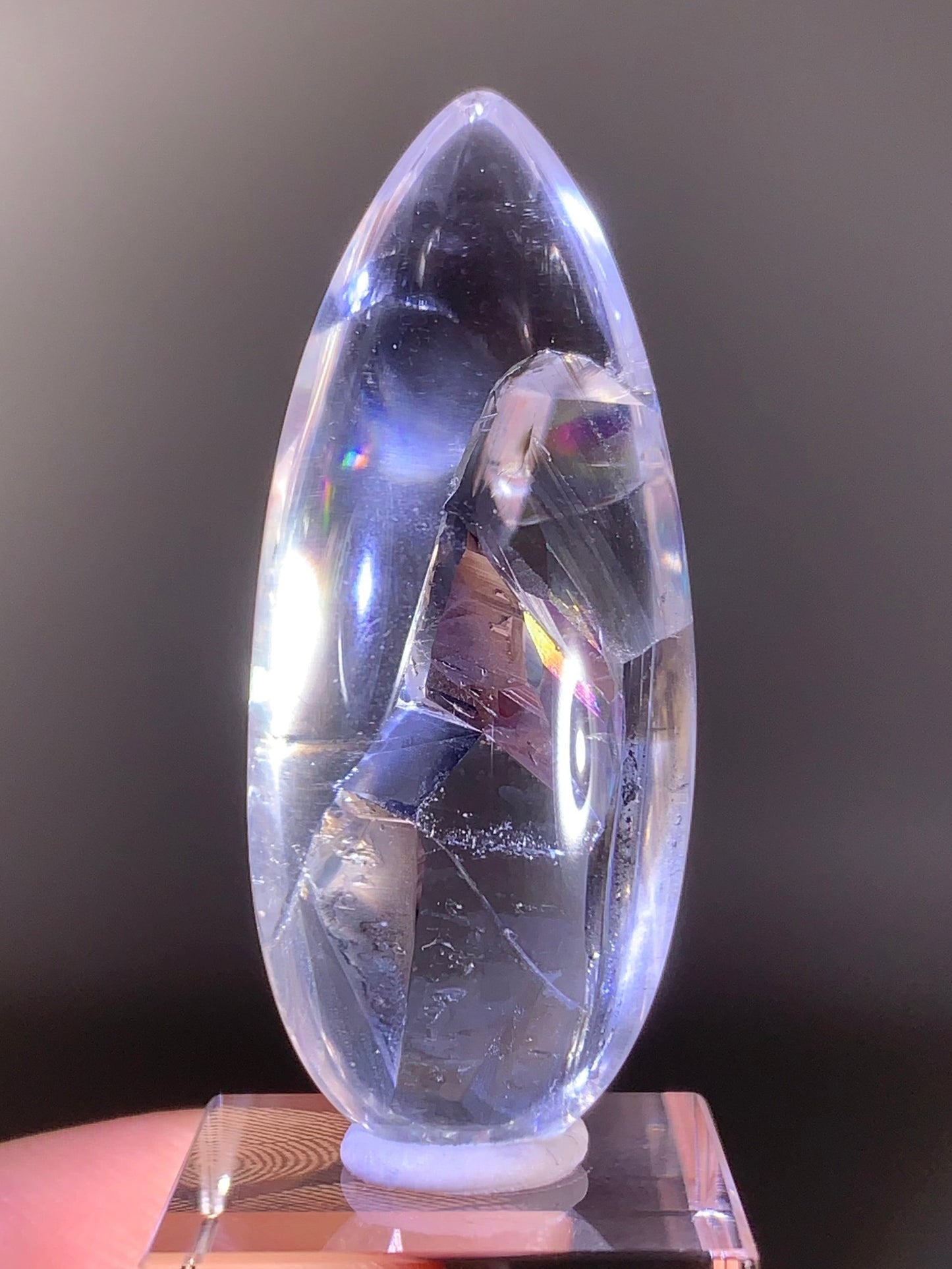 Manifestation Quartz (Quartz in Quartz) with Rainbow Inclusion Polished Teardrop from Madagascar | Natural Crystal