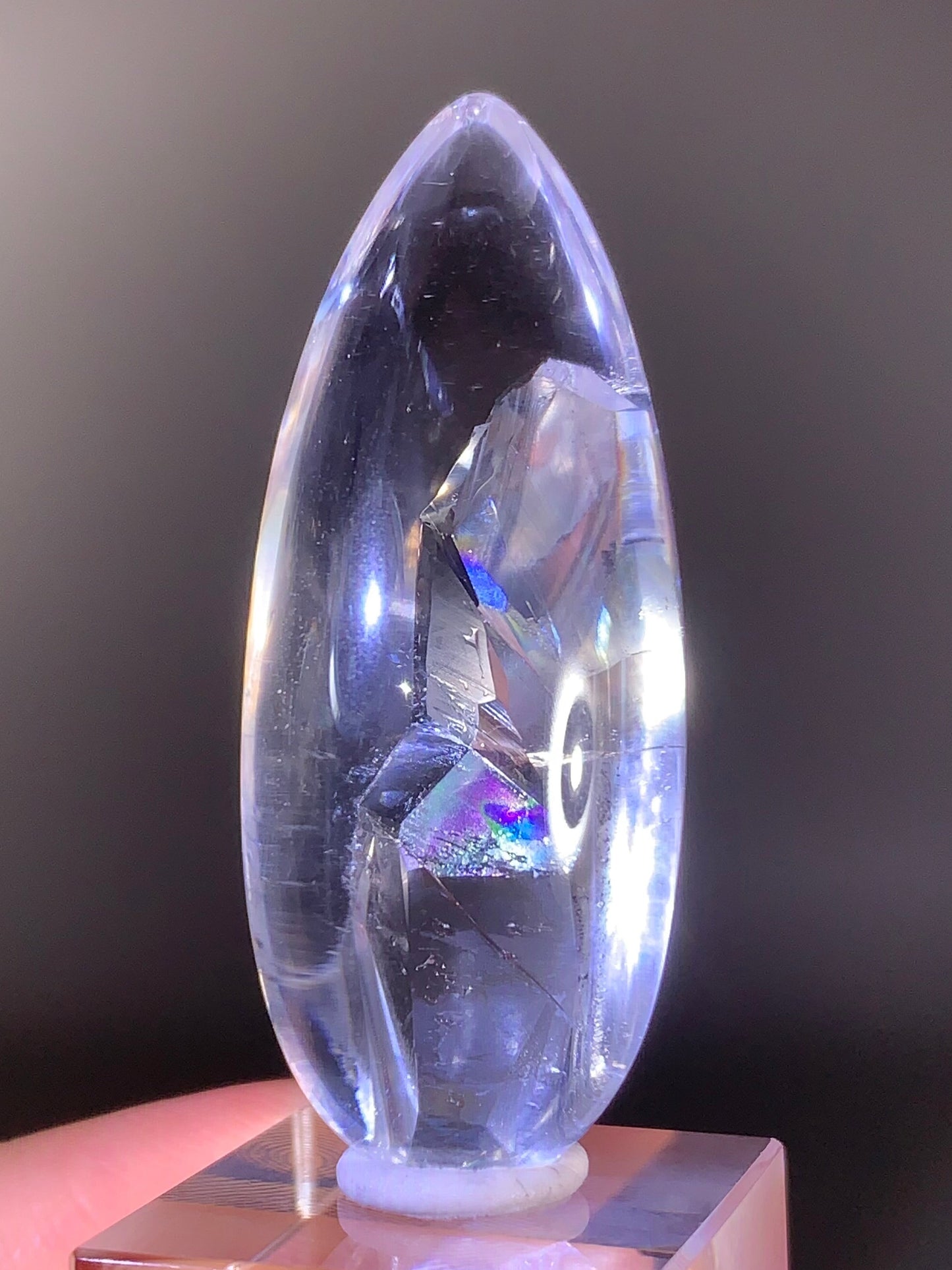 Manifestation Quartz (Quartz in Quartz) with Rainbow Inclusion Polished Teardrop from Madagascar | Natural Crystal