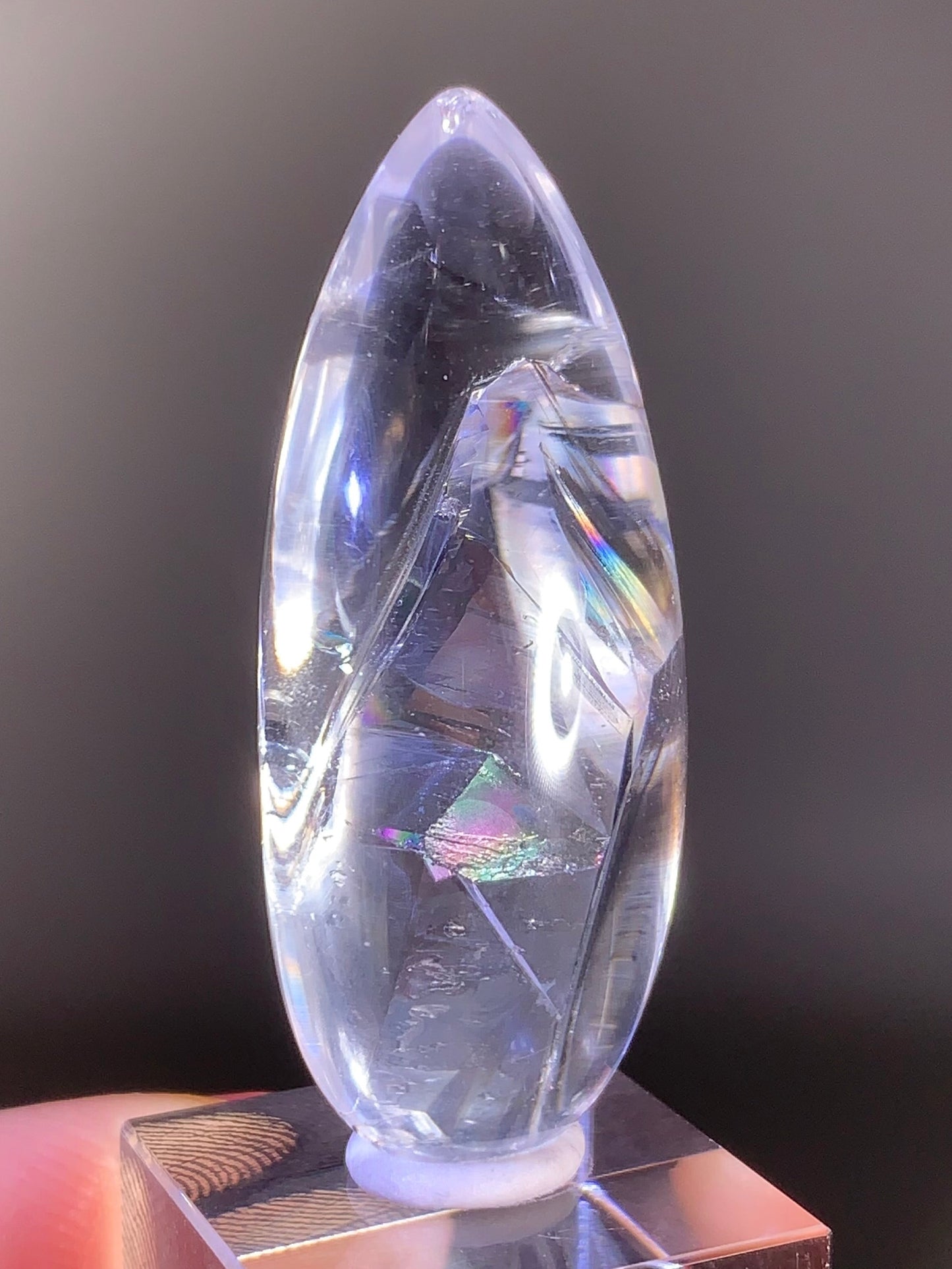 Manifestation Quartz (Quartz in Quartz) with Rainbow Inclusion Polished Teardrop from Madagascar | Natural Crystal
