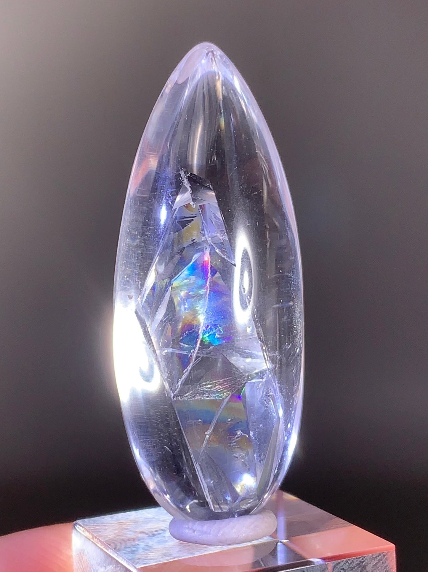 Manifestation Quartz (Quartz in Quartz) with Rainbow Inclusion Polished Teardrop from Madagascar | Natural Crystal