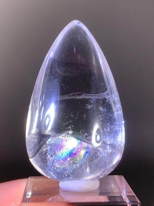 Manifestation Quartz (Quartz in Quartz) with Rainbow Inclusion Polished Teardrop from Madagascar | Natural Crystal