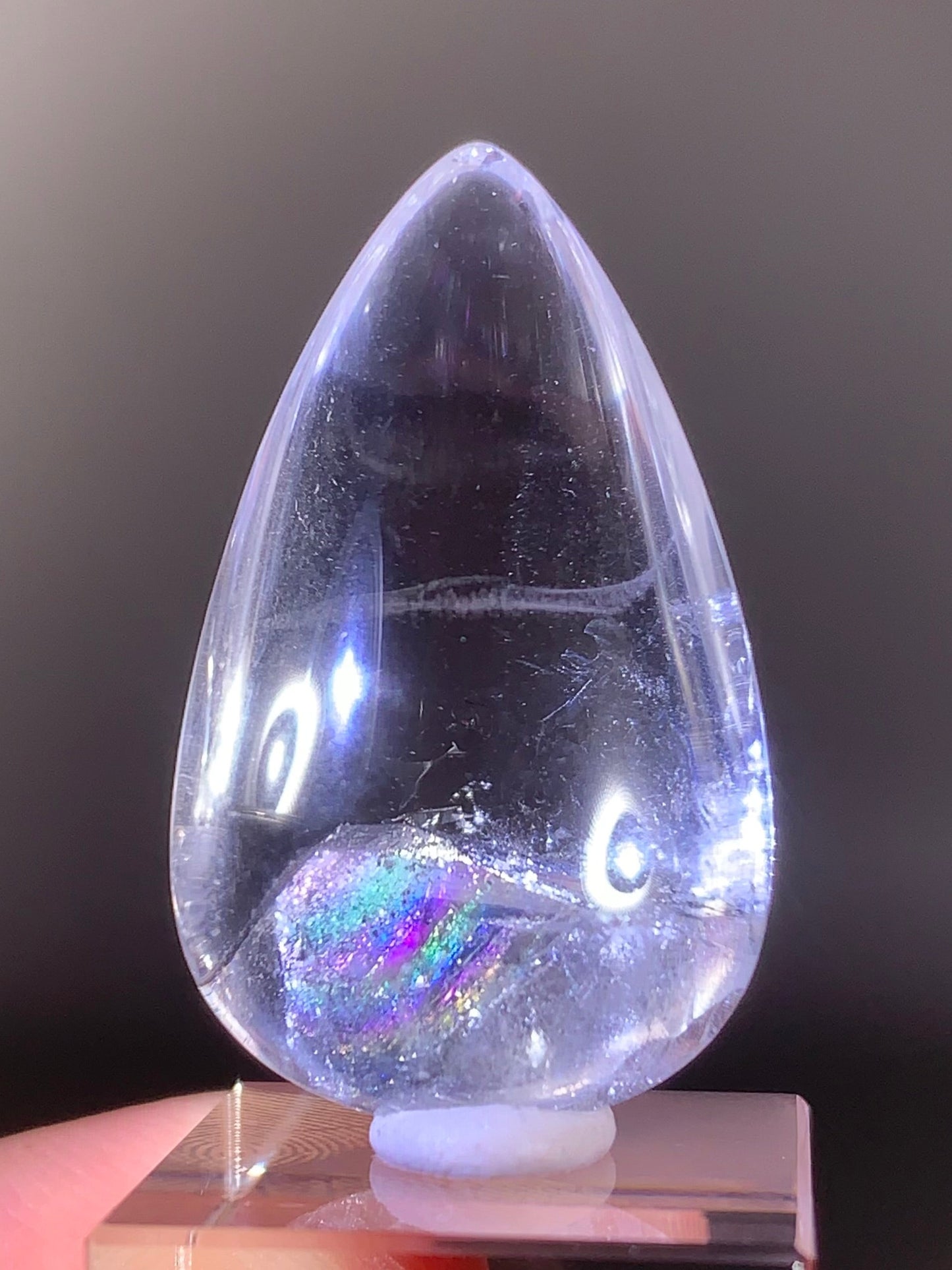 Manifestation Quartz (Quartz in Quartz) with Rainbow Inclusion Polished Teardrop from Madagascar | Natural Crystal
