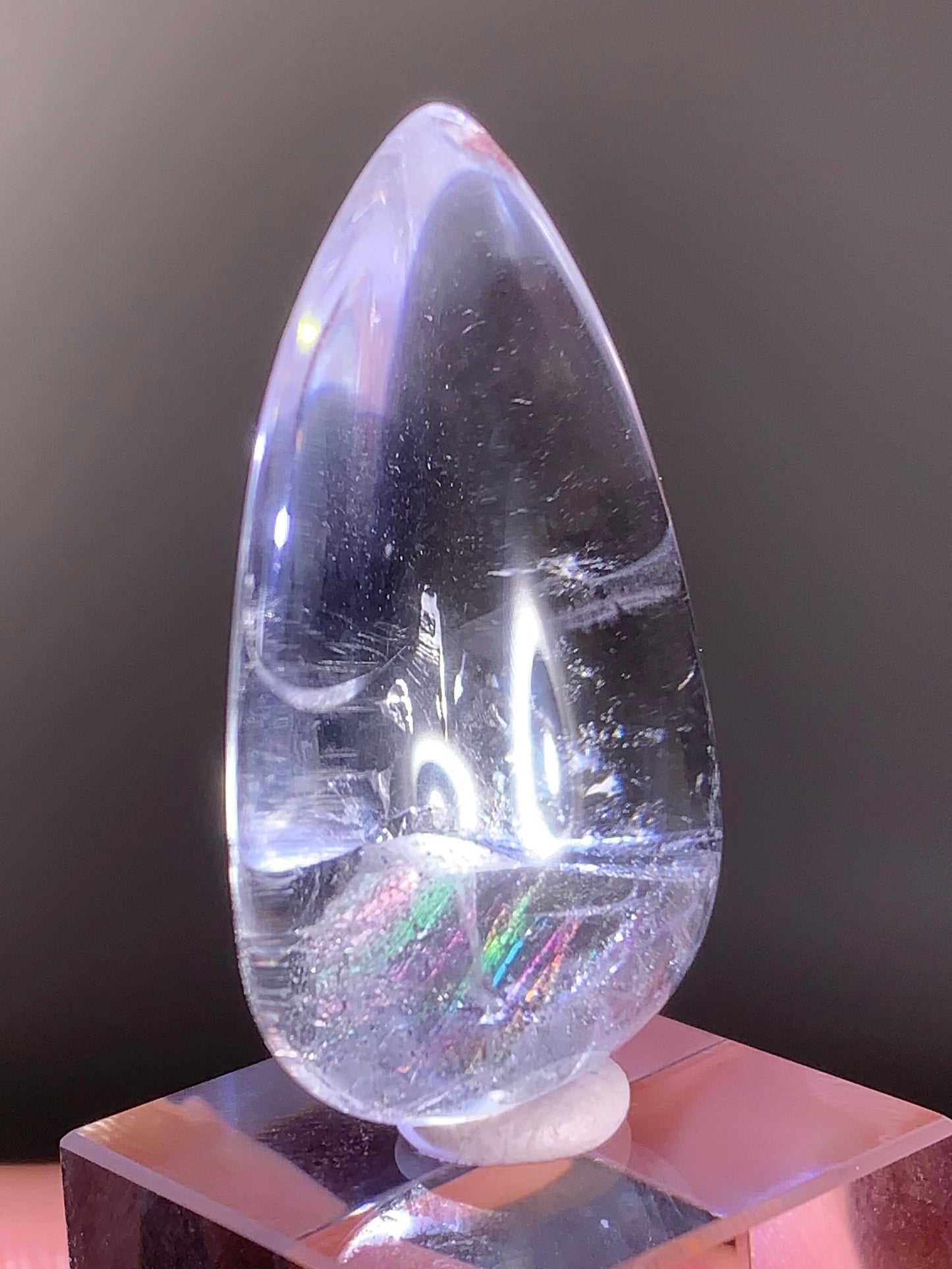 Manifestation Quartz (Quartz in Quartz) with Rainbow Inclusion Polished Teardrop from Madagascar | Natural Crystal