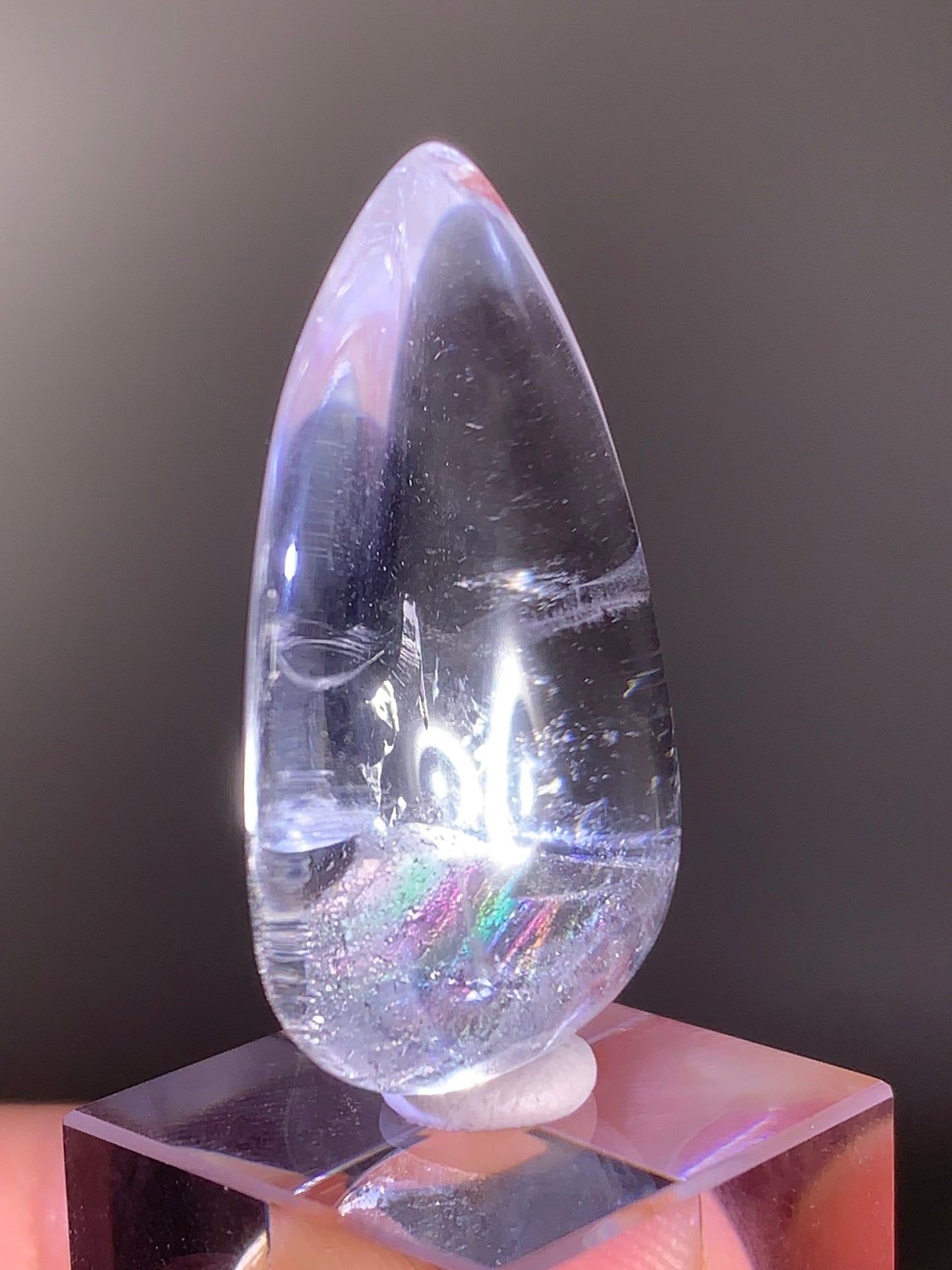 Manifestation Quartz (Quartz in Quartz) with Rainbow Inclusion Polished Teardrop from Madagascar | Natural Crystal