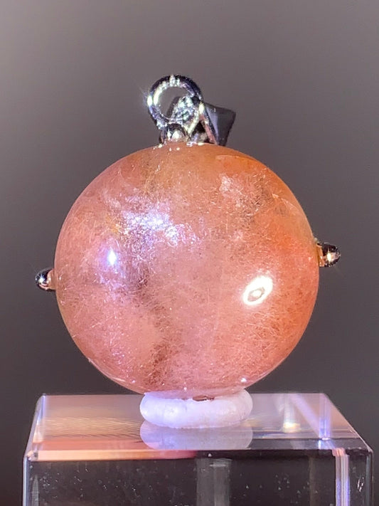 Top Quality Brazilian Pink Amphibole Quartz Pendant in S925 Sterling Silver