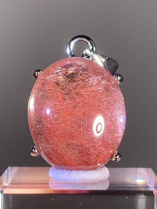 Top Quality Brazilian Pink Amphibole Quartz Pendant in S925 Sterling Silver