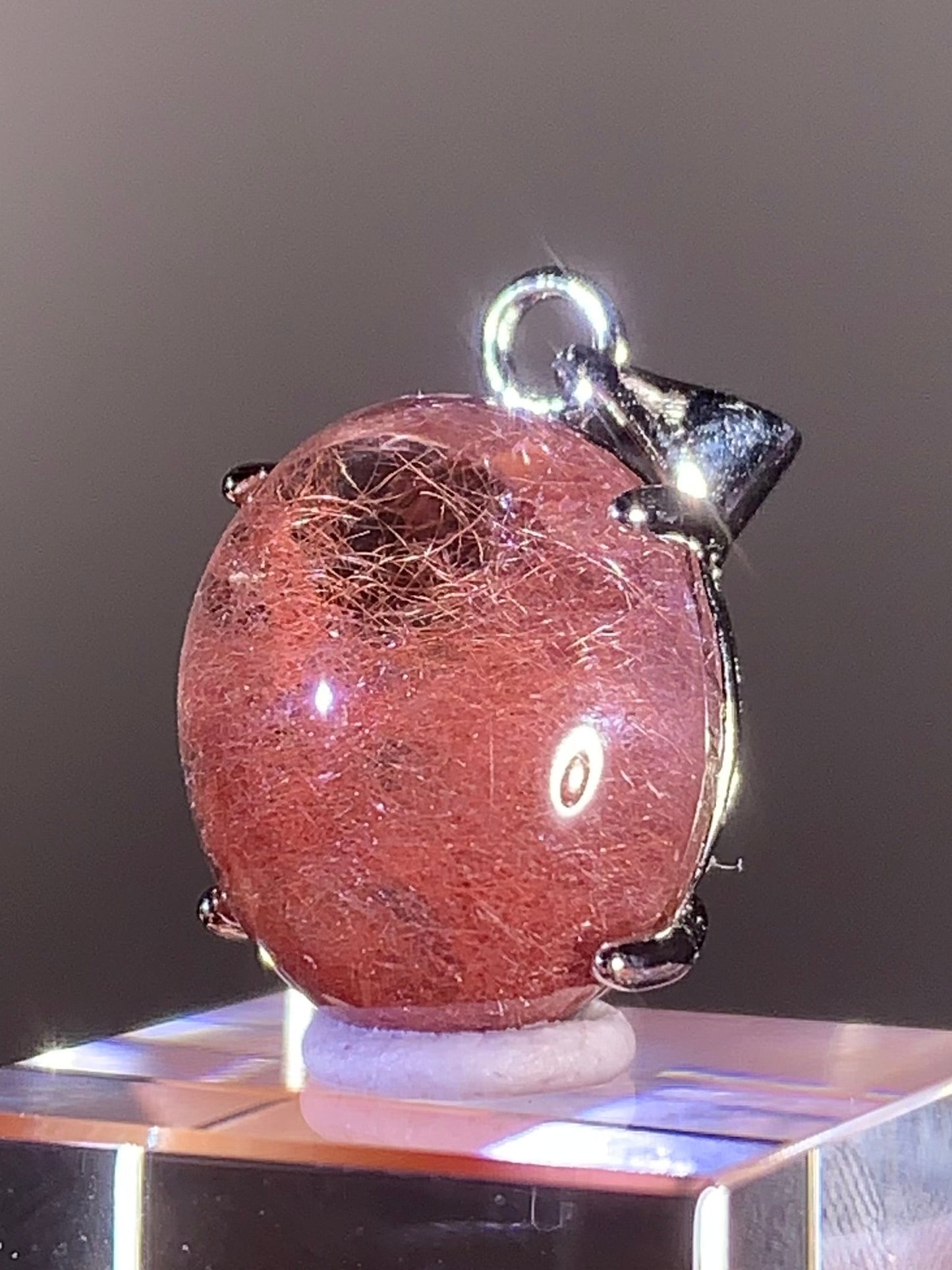 Top Quality Brazilian Pink Amphibole Quartz Pendant in S925 Sterling Silver