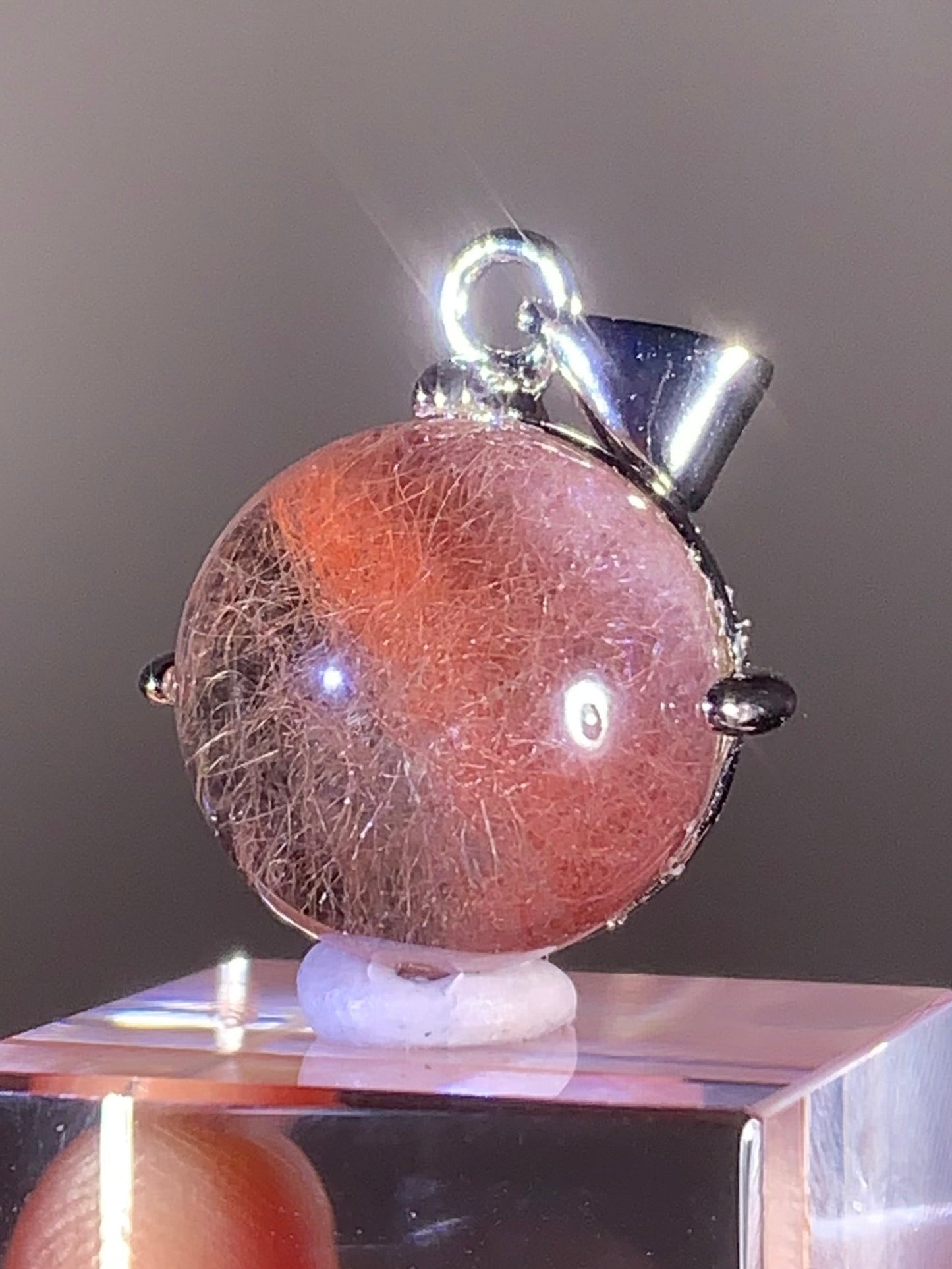 Top Quality Brazilian Pink Amphibole Quartz Pendant in S925 Sterling Silver