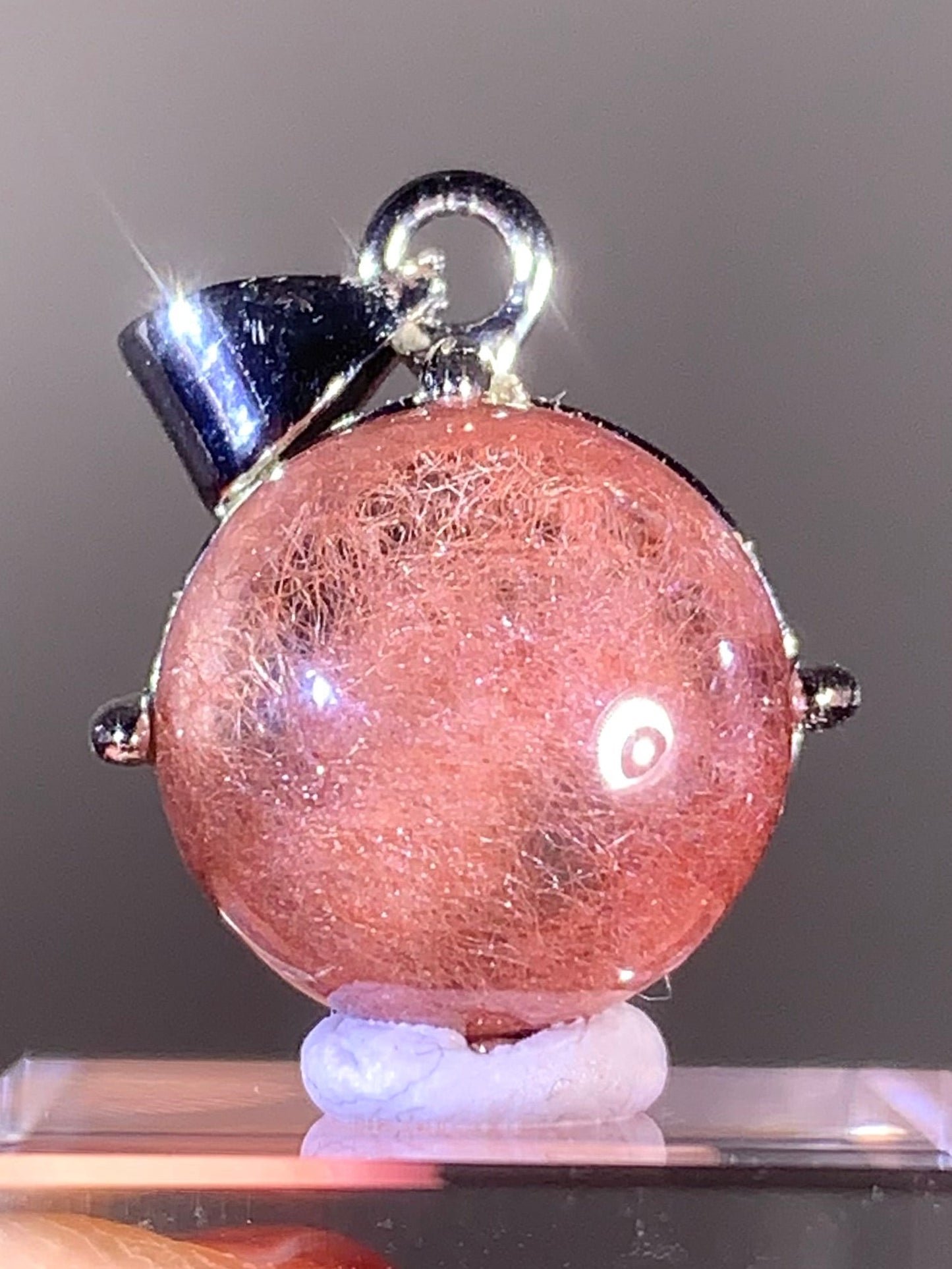 Top Quality Brazilian Pink Amphibole Quartz Pendant in S925 Sterling Silver
