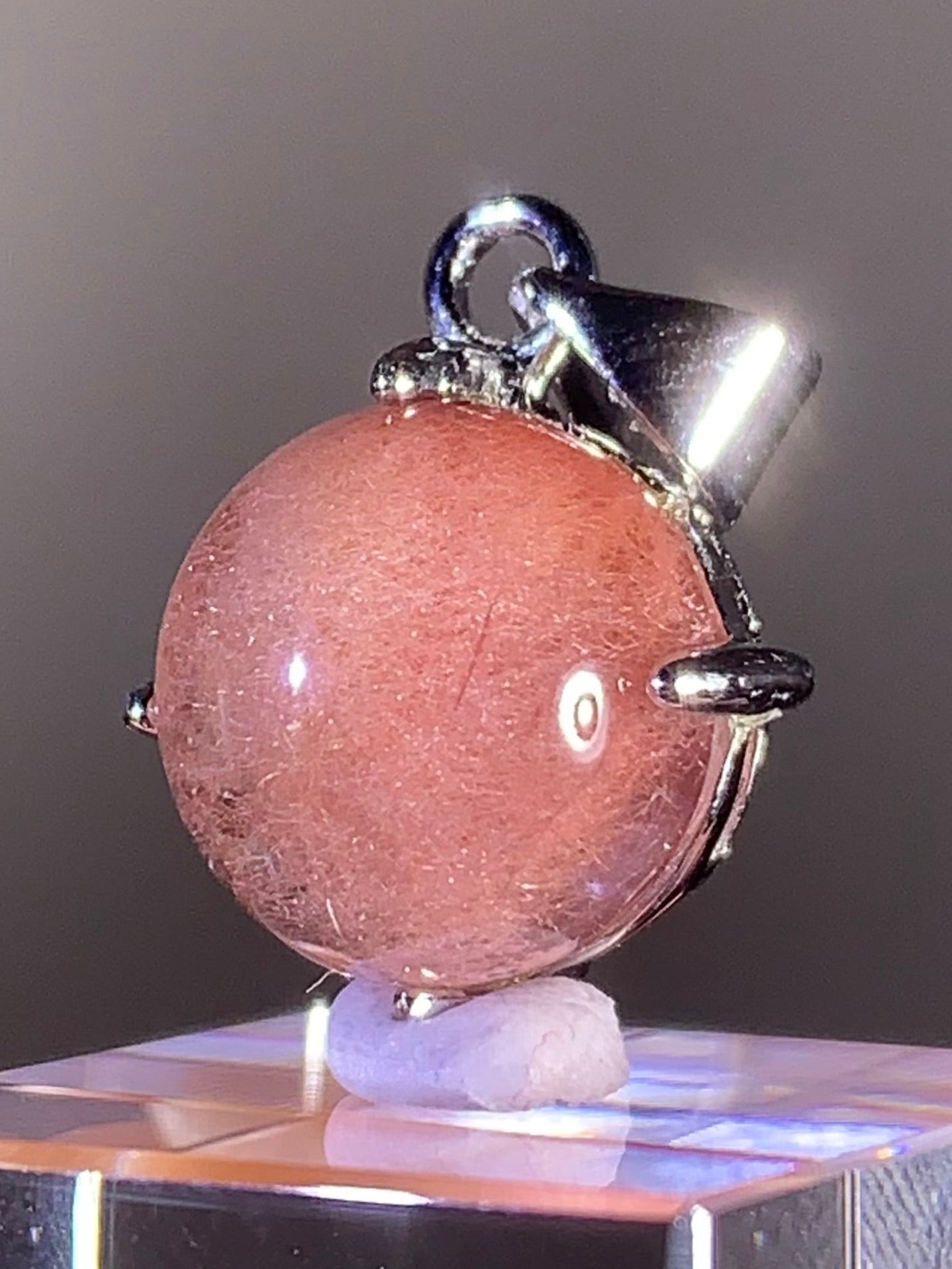 Top Quality Brazilian Pink Amphibole Quartz Pendant in S925 Sterling Silver