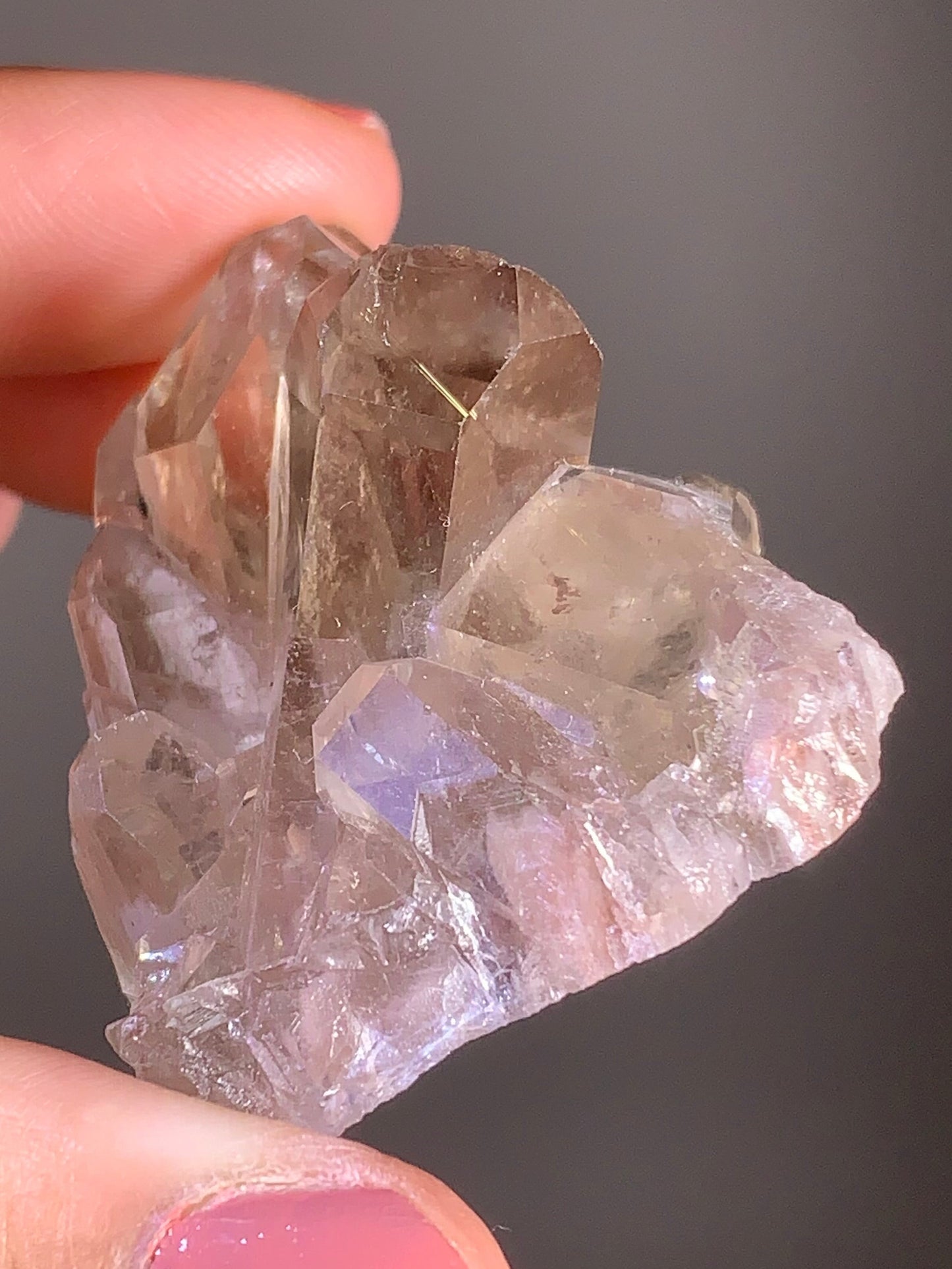 Gold Rutile and Pink Lodolite in Smoky Quartz Raw Cluster from Brazil