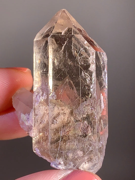 Gold Rutile and Pink Lodolite in Smoky Quartz Raw Cluster from Brazil