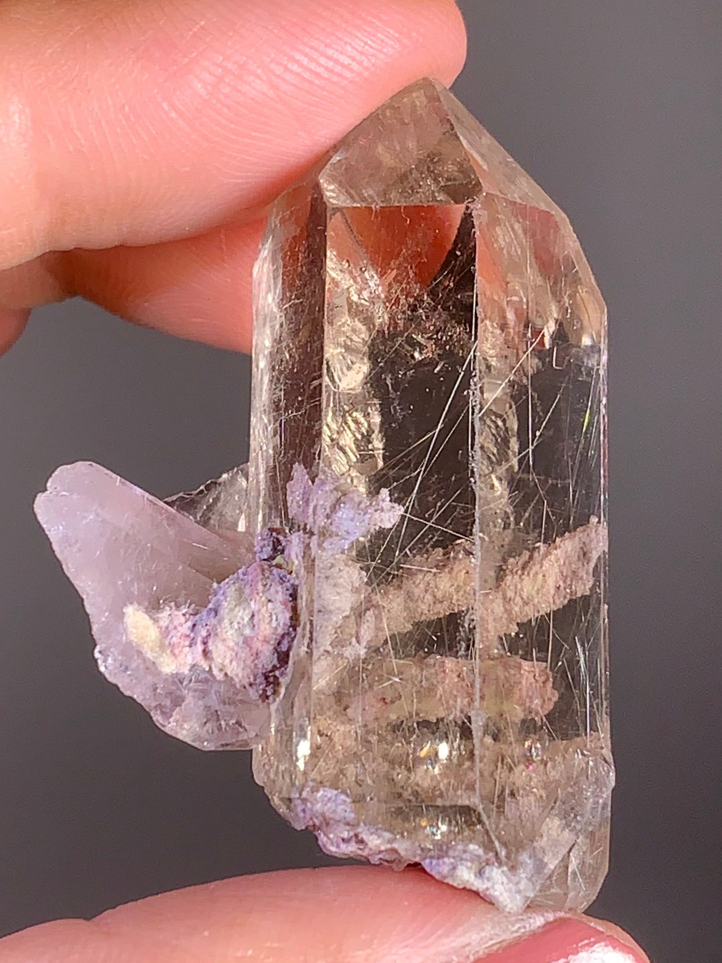 Gold Rutile and Pink Lodolite in Smoky Quartz Raw Cluster from Brazil