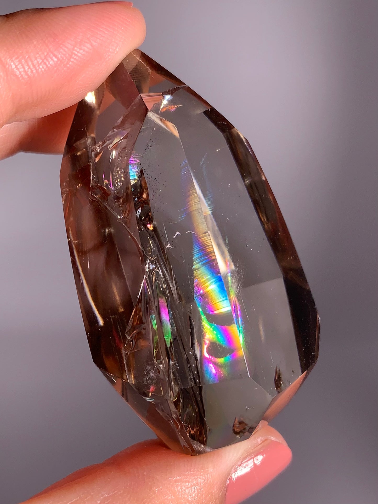 High-Quality Smoky Quartz Polished Freeform from Brazil with Natural Rainbows