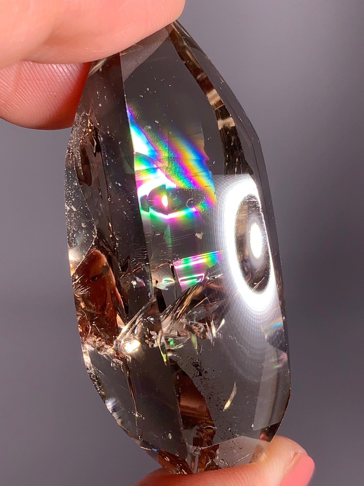 High-Quality Smoky Quartz Polished Freeform from Brazil with Natural Rainbows