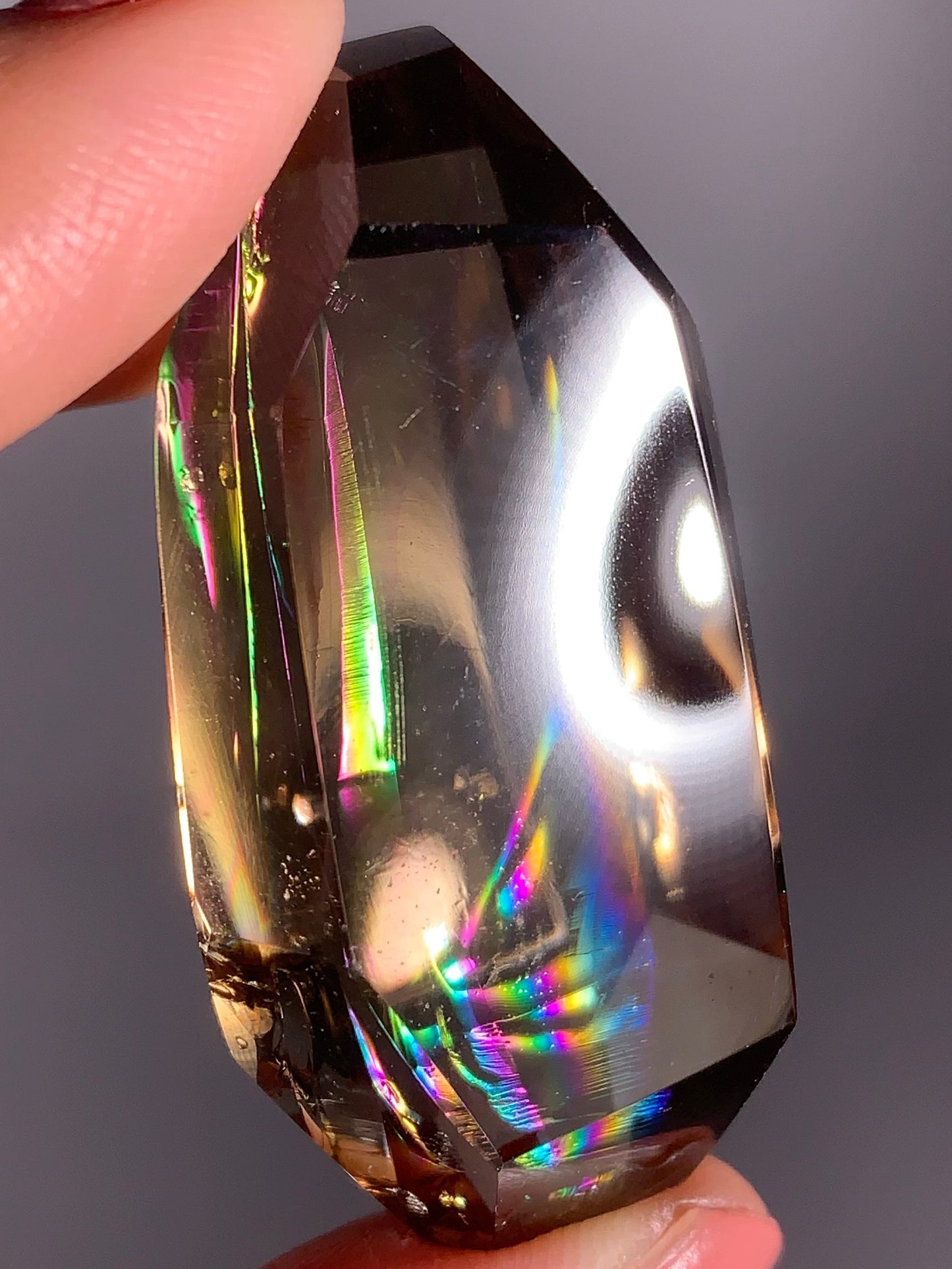 High-Quality Smoky Quartz Polished Freeform from Brazil with Natural Rainbows