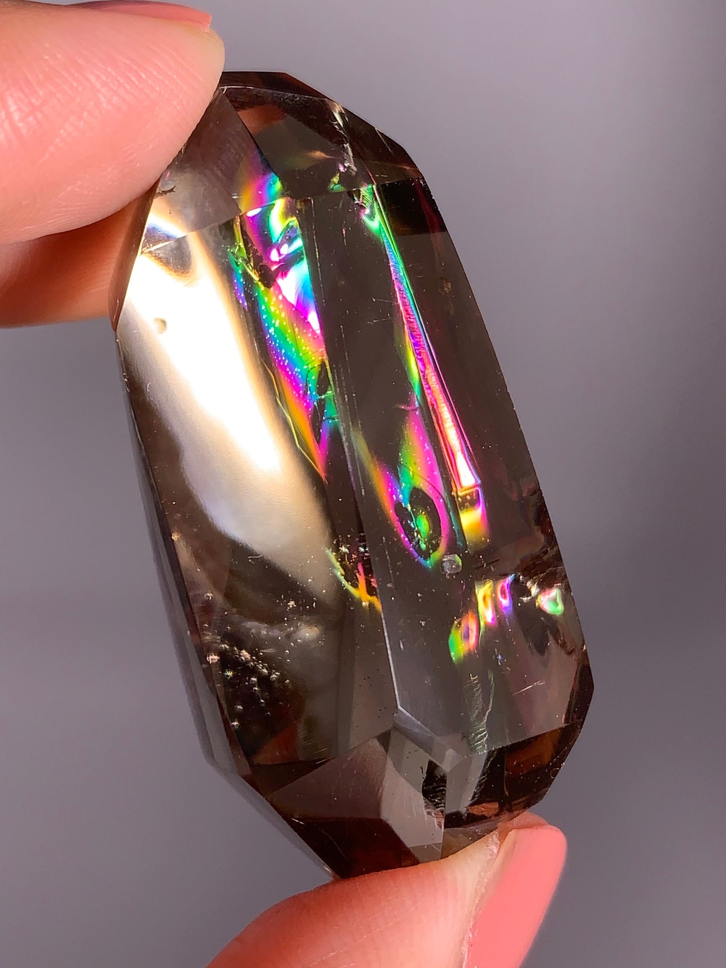 High-Quality Smoky Quartz Polished Freeform from Brazil with Natural Rainbows