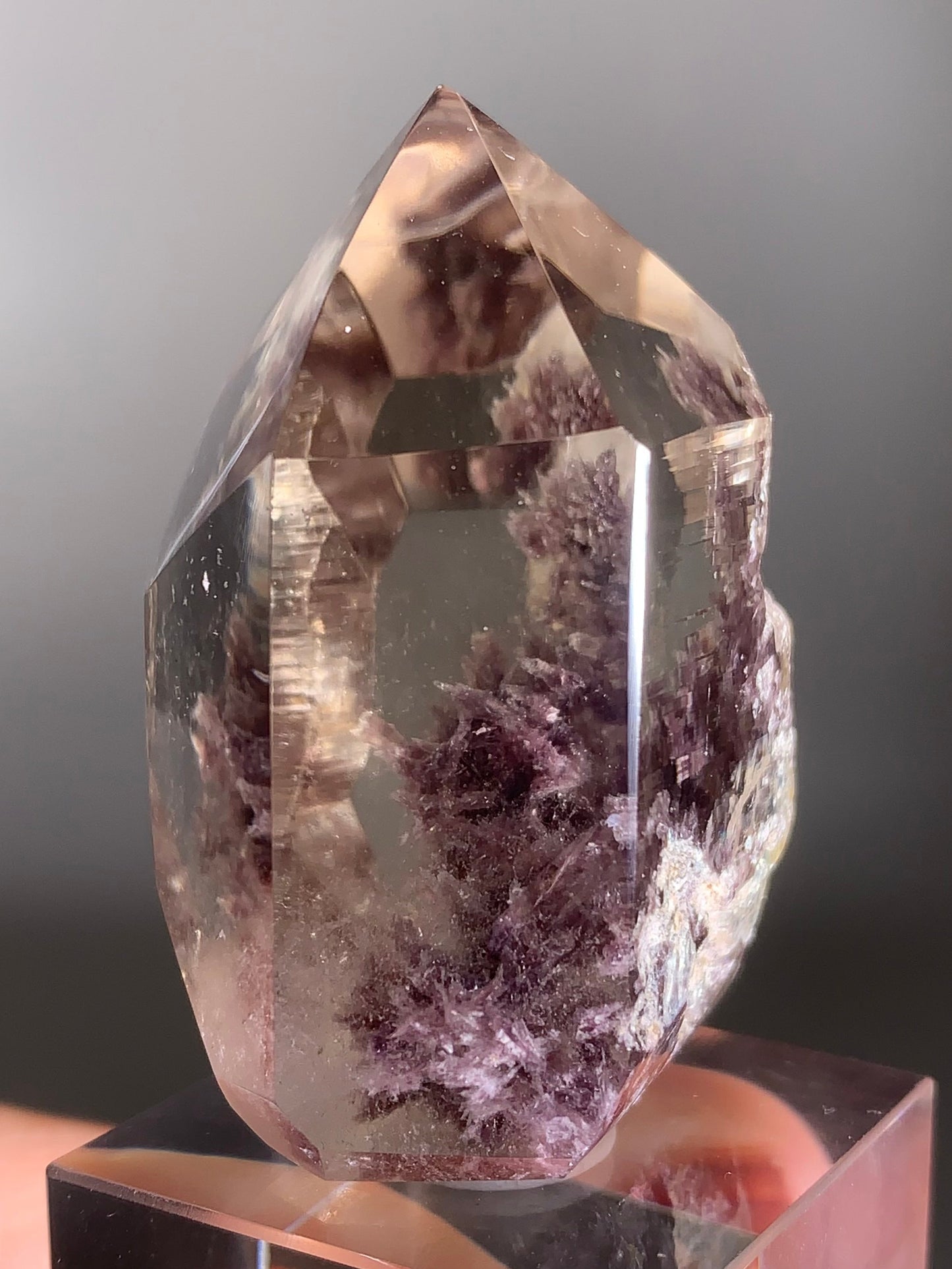 Rare Top Grade Lepidolite in Quartz Point Tower – Semi Polished Crystal from Madagascar