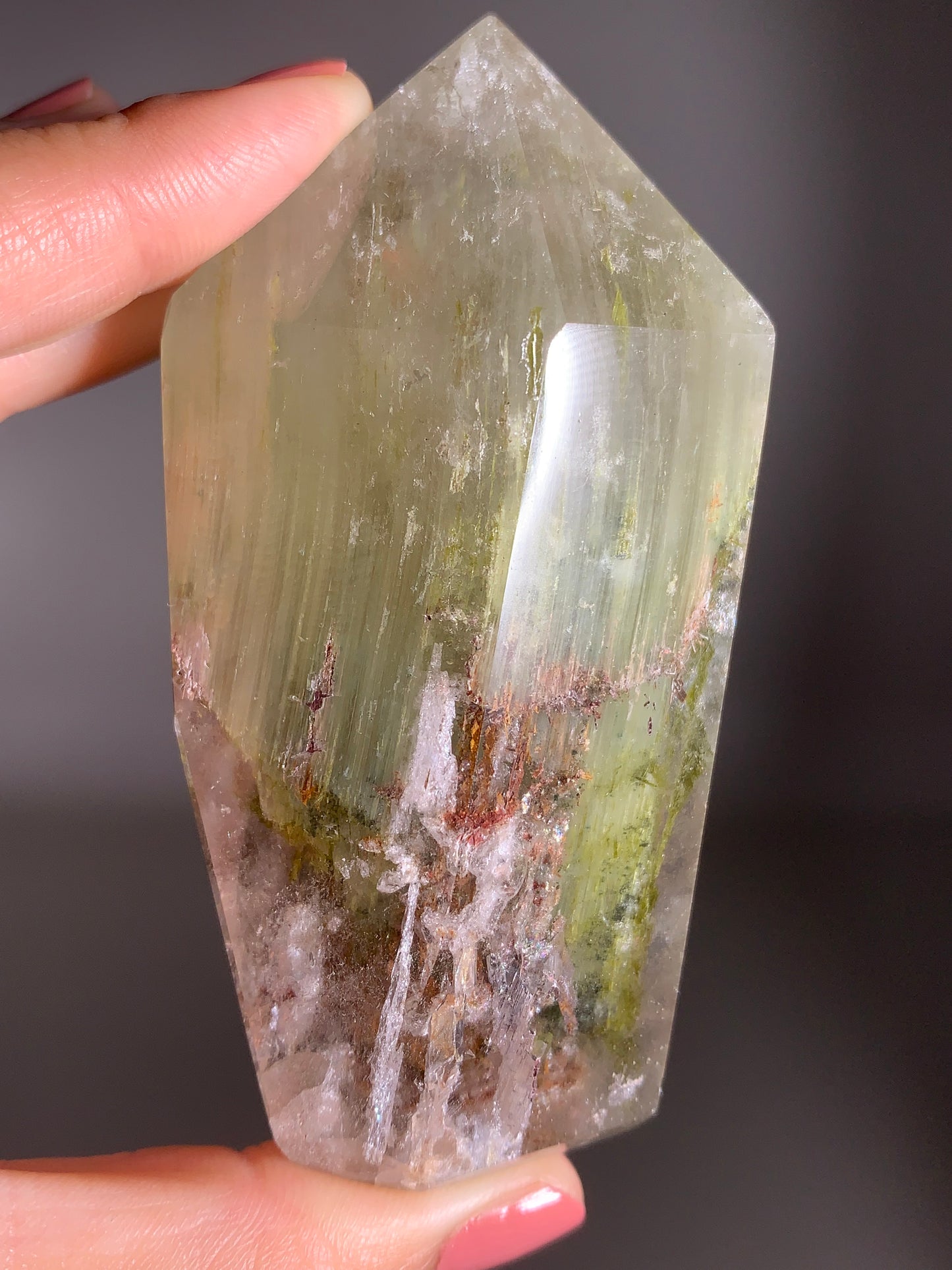 Green Amphibole Garden Quartz from Zambia with Epidote & Tourmaline Inclusions