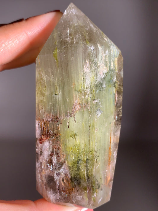 Green Amphibole Garden Quartz from Zambia with Epidote & Tourmaline Inclusions