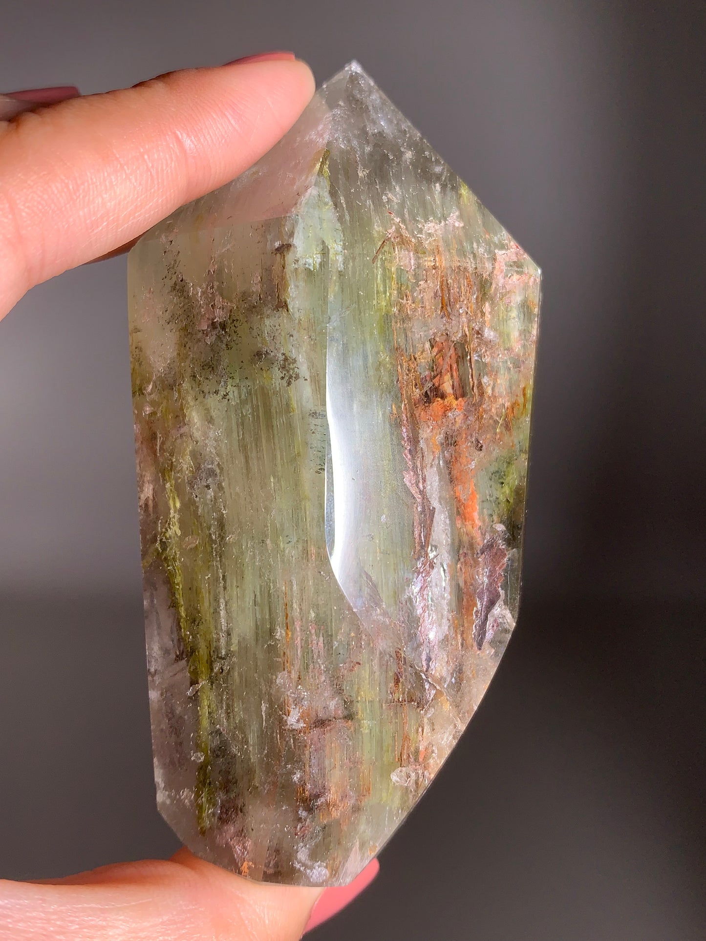 Green Amphibole Garden Quartz from Zambia with Epidote & Tourmaline Inclusions