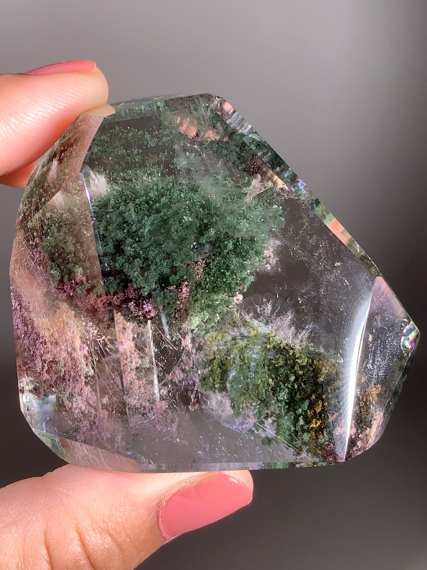 High-Grade Four Seasons Garden Quartz with Gold & Pink Rutile Polished Freeform from Brazil