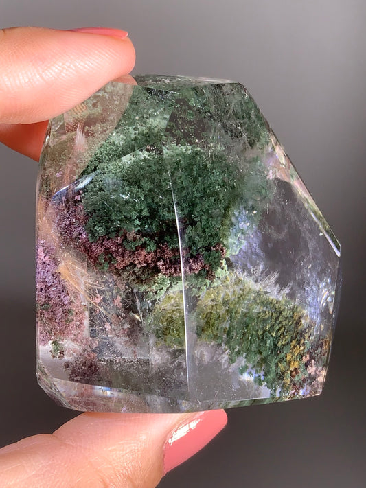 High-Grade Four Seasons Garden Quartz with Gold & Pink Rutile Polished Freeform from Brazil