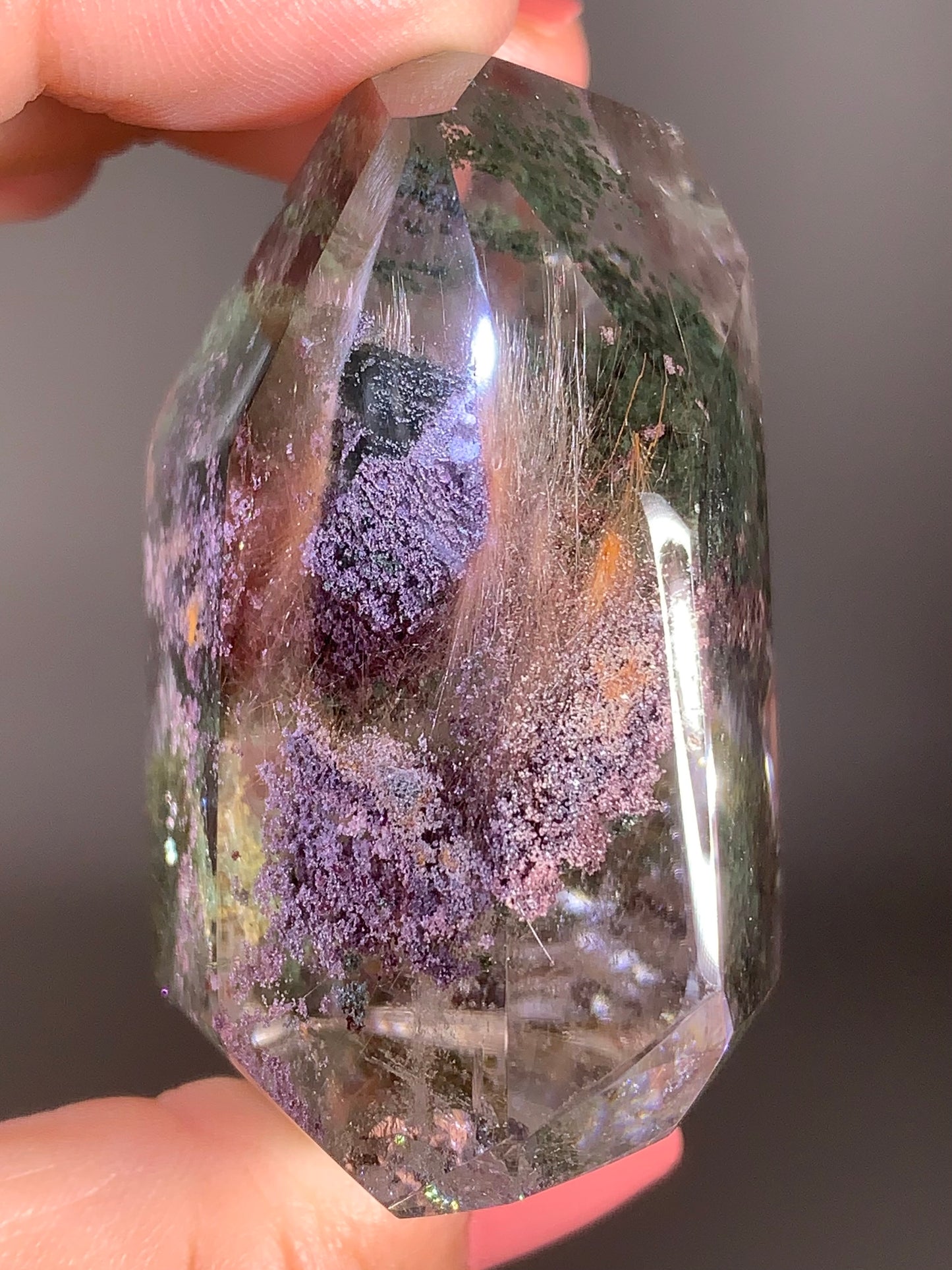 High-Grade Four Seasons Garden Quartz with Gold & Pink Rutile Polished Freeform from Brazil