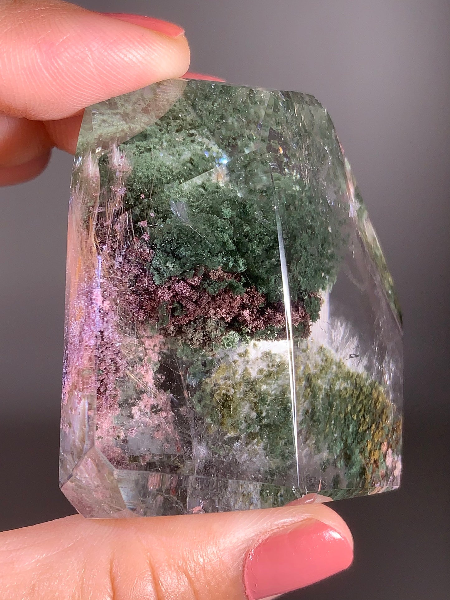 High-Grade Four Seasons Garden Quartz with Gold & Pink Rutile Polished Freeform from Brazil