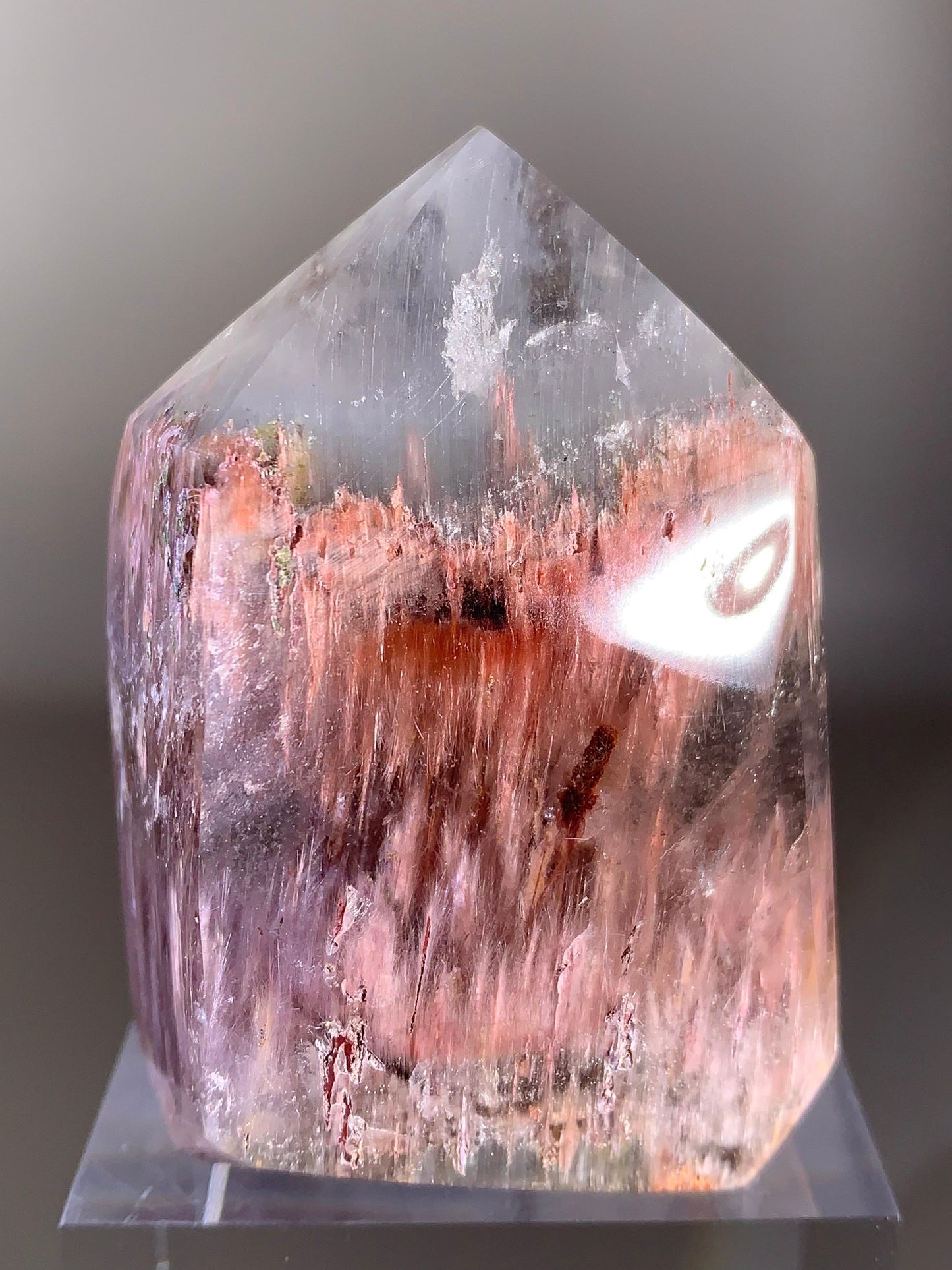 High-Grade Pink & Grey Amphibole Quartz Polished Tower from Congo