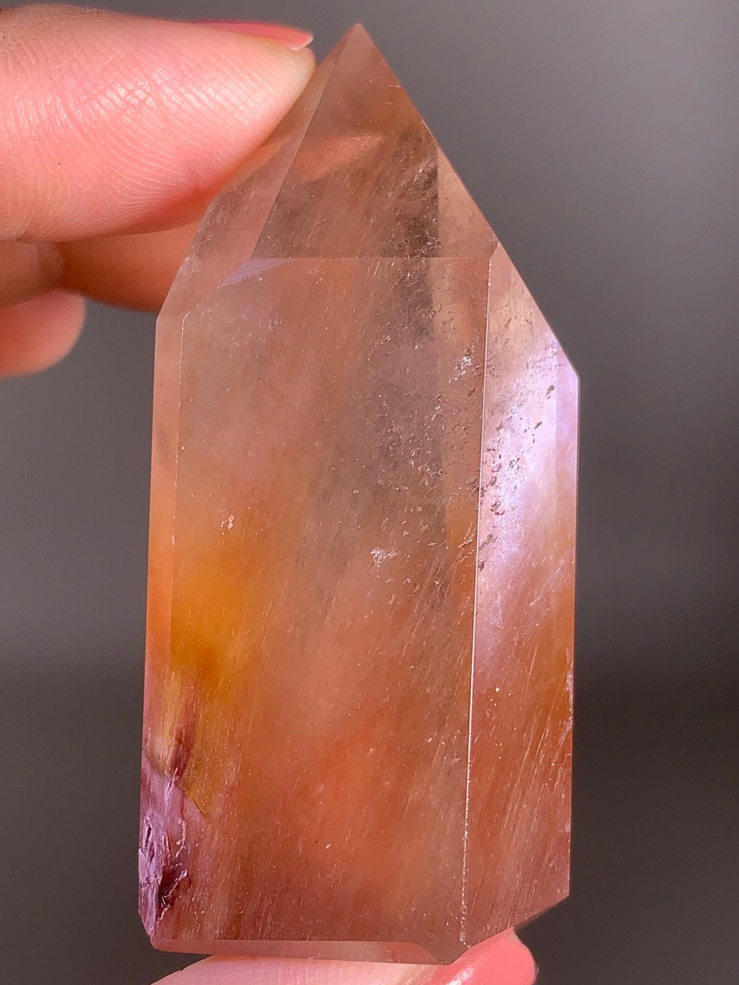Fiery Red Amphibole Quartz Polished Crystal Tower