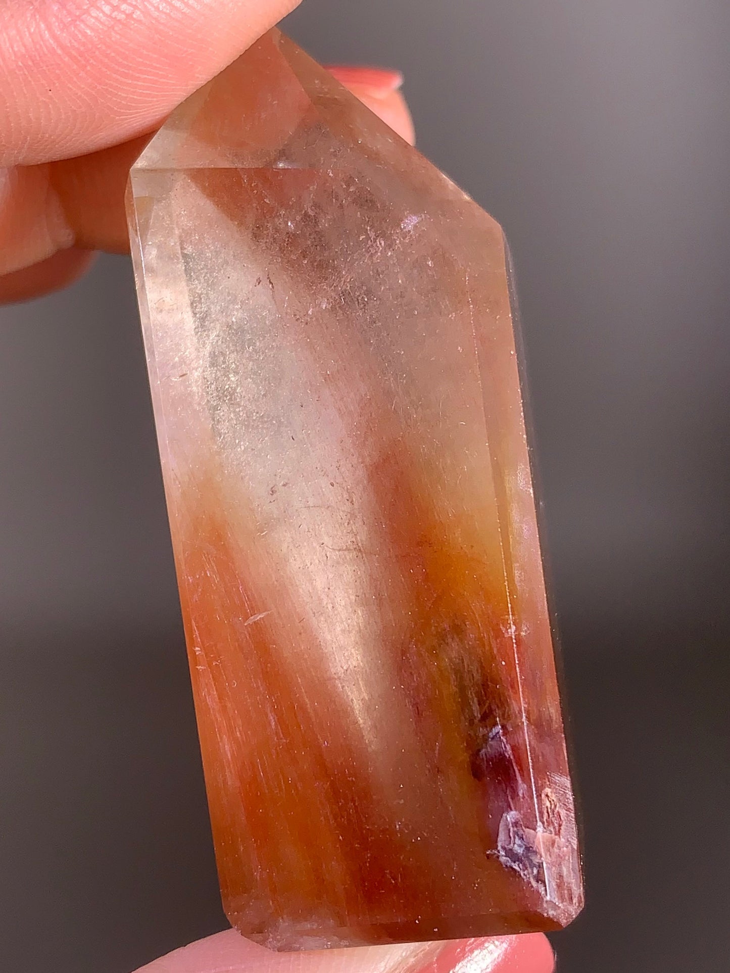 Fiery Red Amphibole Quartz Polished Crystal Tower