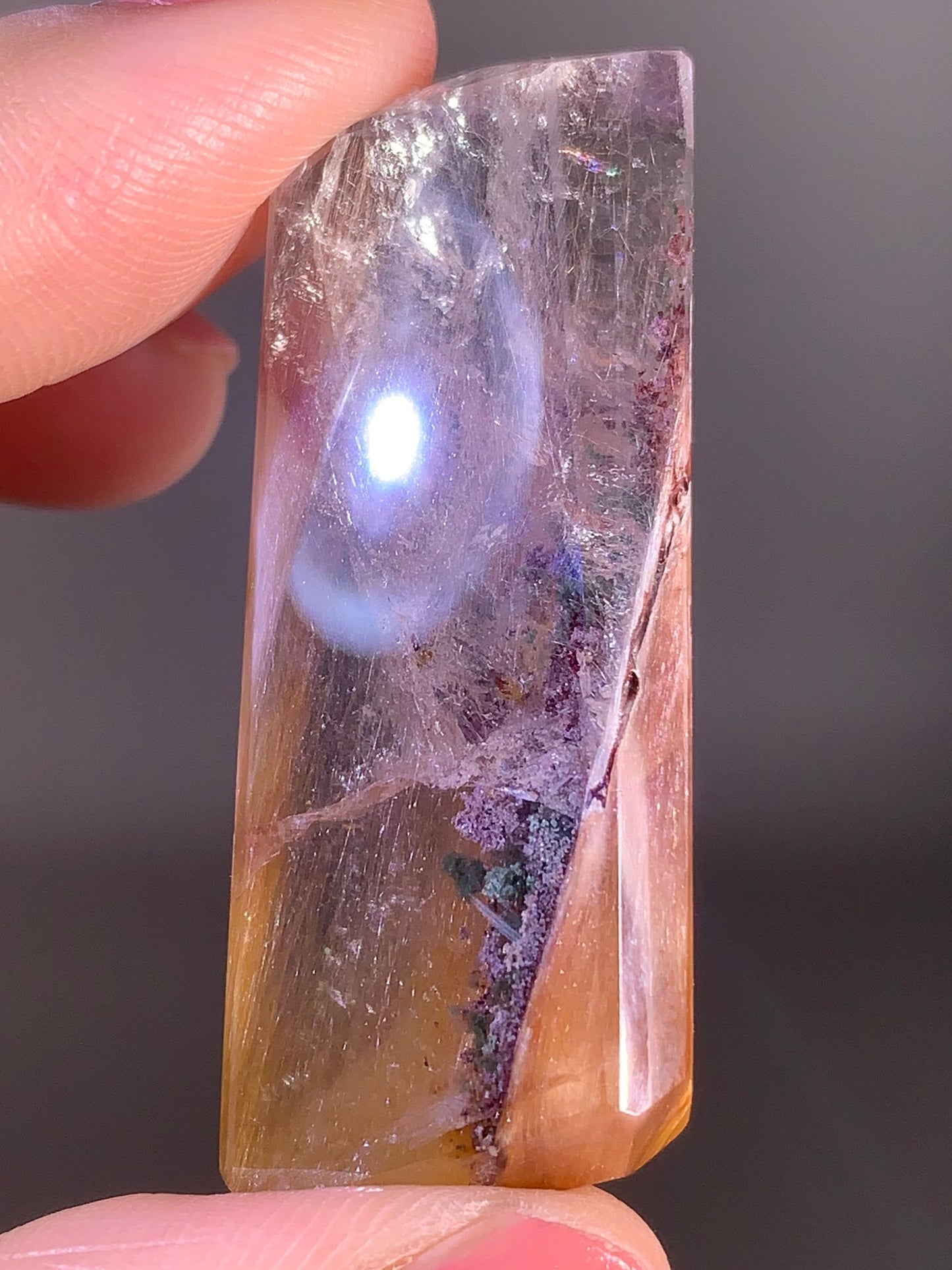 Pink Amphibole, Purple & Garden Quartz Polished Tower from Brazil