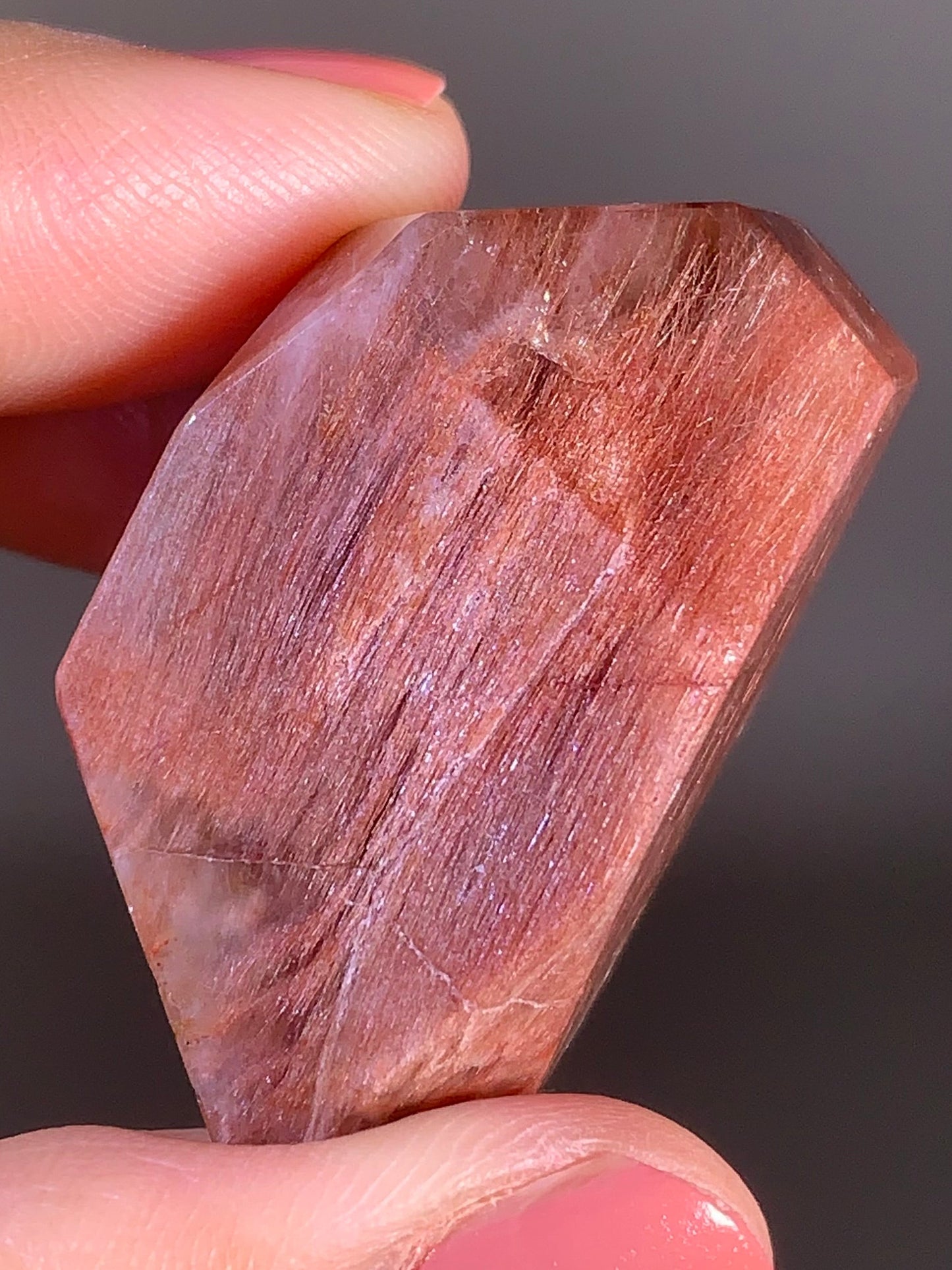 Raspberry Color Amphibole Quartz Polished Freeform Crystal from Congo