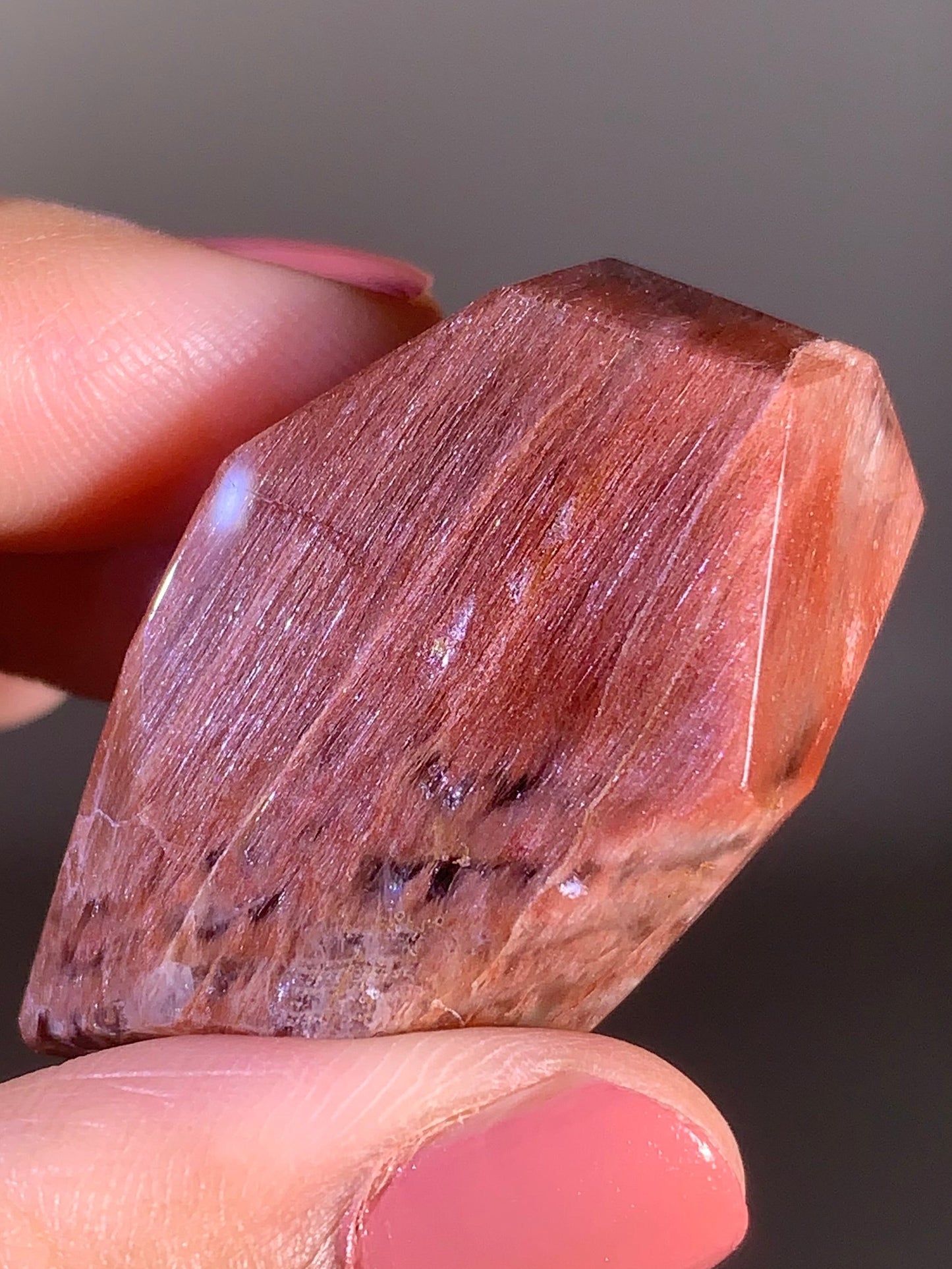 Raspberry Color Amphibole Quartz Polished Freeform Crystal from Congo