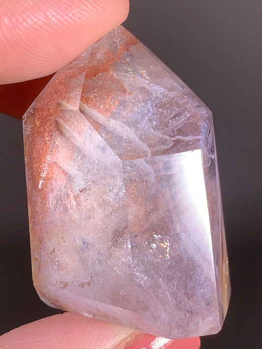 Pink Amphibole Quartz with Rainbow Polished Tower Crystal from Congo