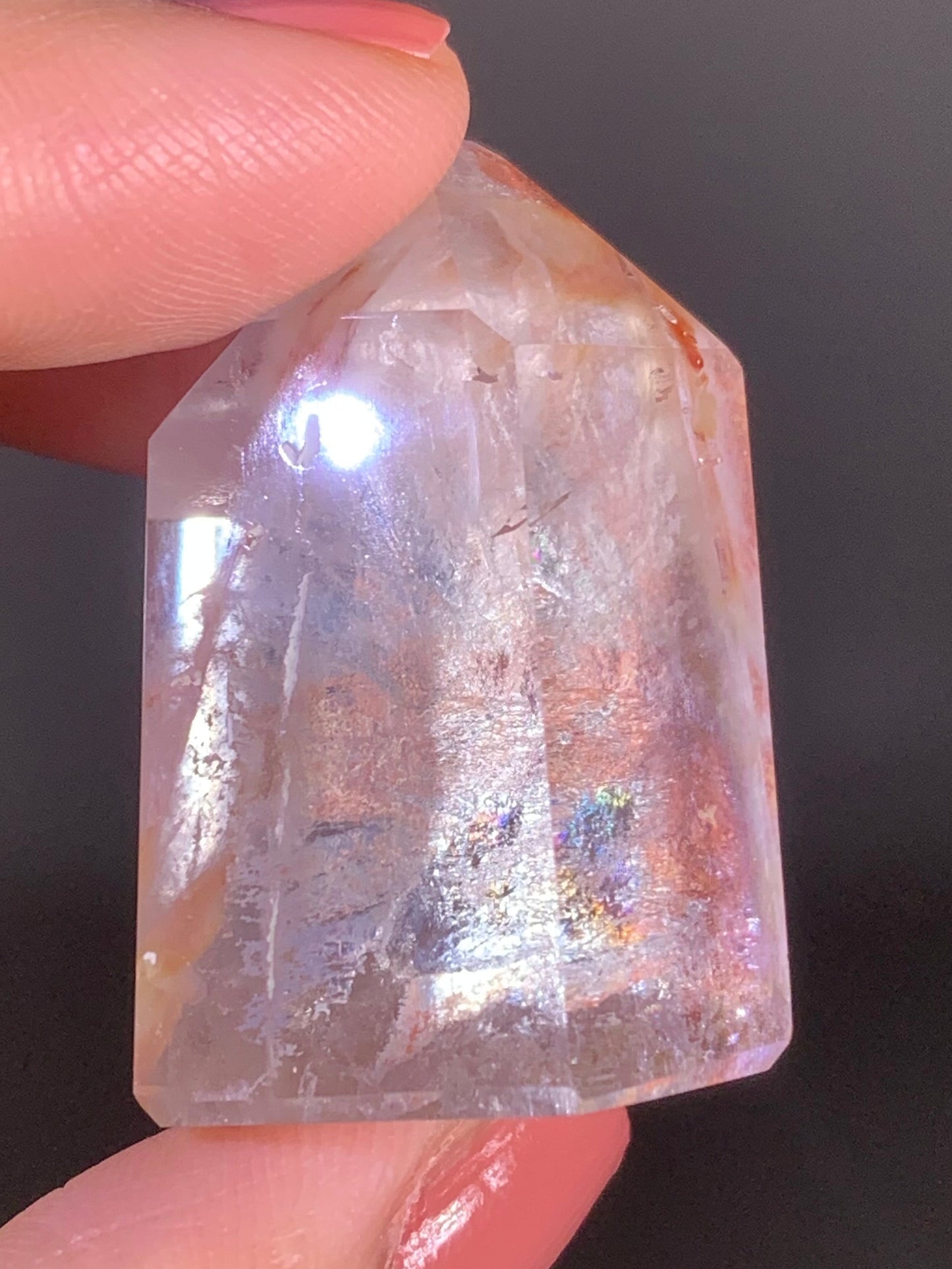 Pink Amphibole Quartz with Rainbow Polished Tower Crystal from Congo