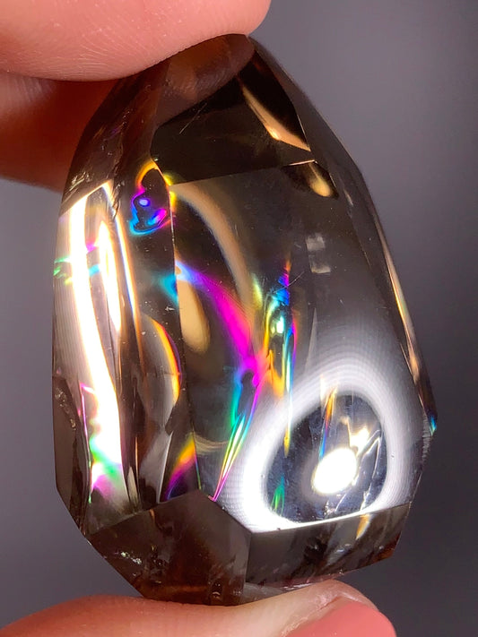 High-Quality Smoky Quartz Polished Freeform from Brazil with Natural Rainbows