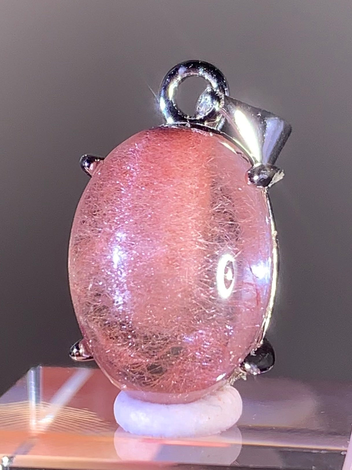Top Quality Brazilian Pink Amphibole Quartz Pendant in S925 Sterling Silver