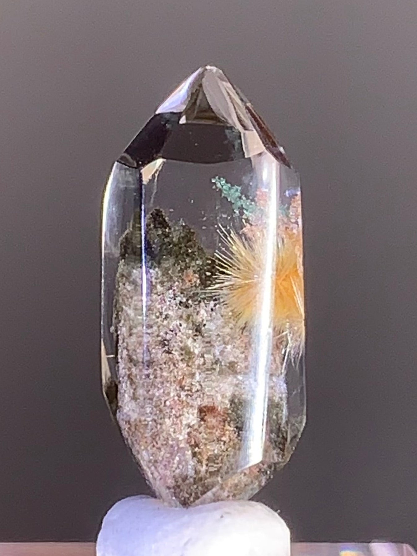 Top-Grade Gold Flower Rutilated Quartz Double-Terminated Crystal from Brazil with Garden Inclusions